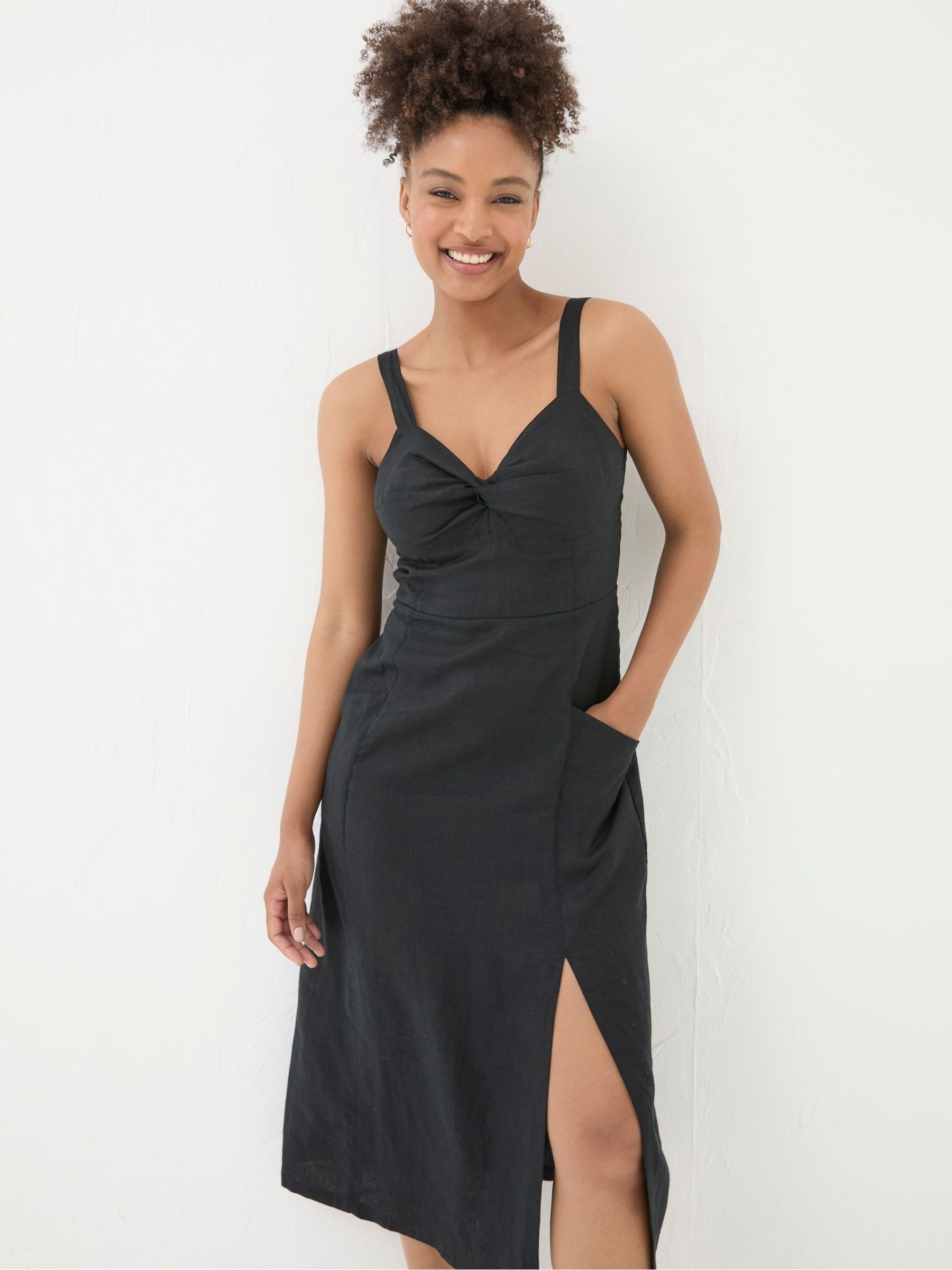 Talia Black Linen Midi Dress - Image 3 of 6