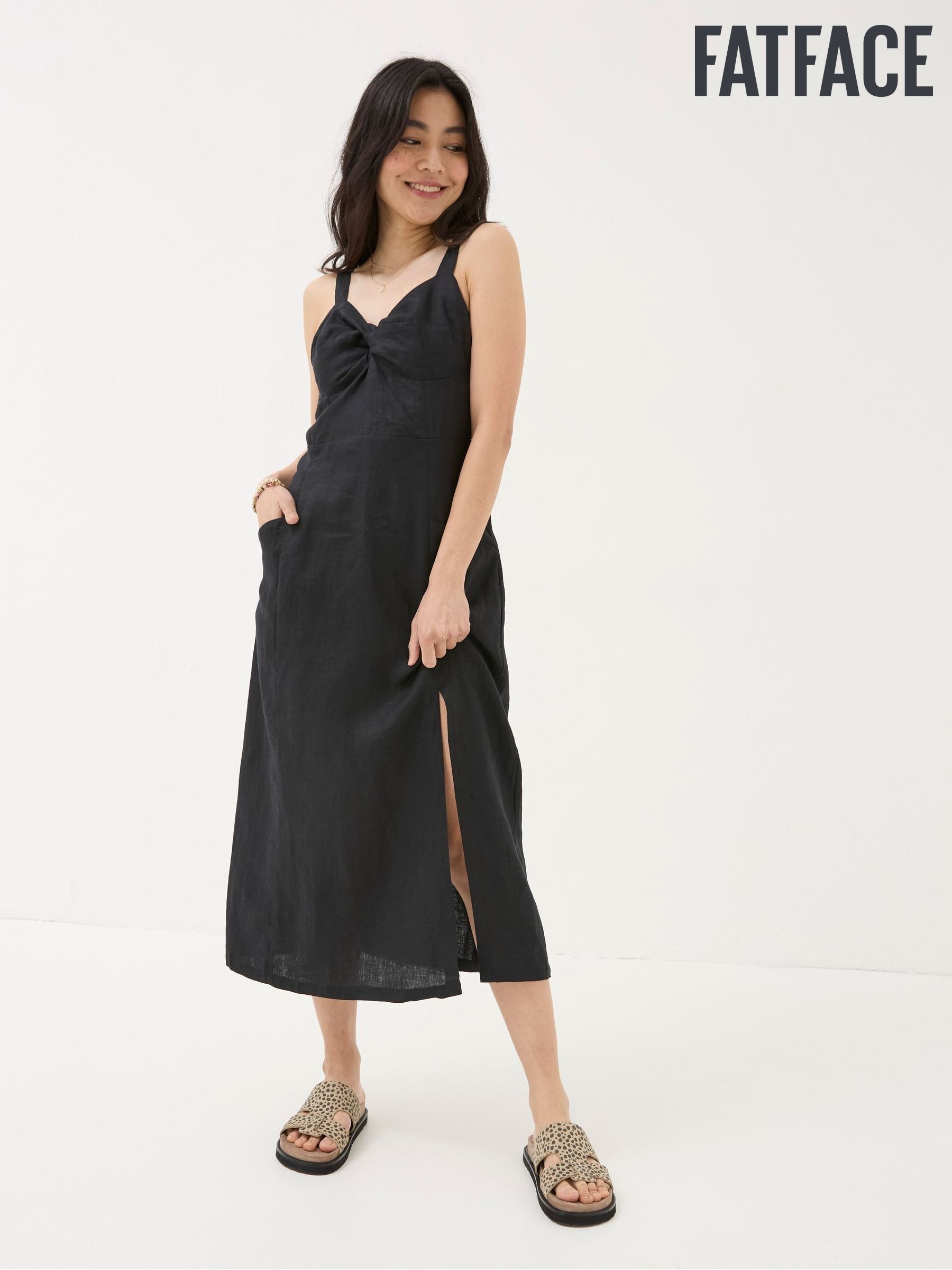 Talia Black Linen Midi Dress - Image 7 of 7