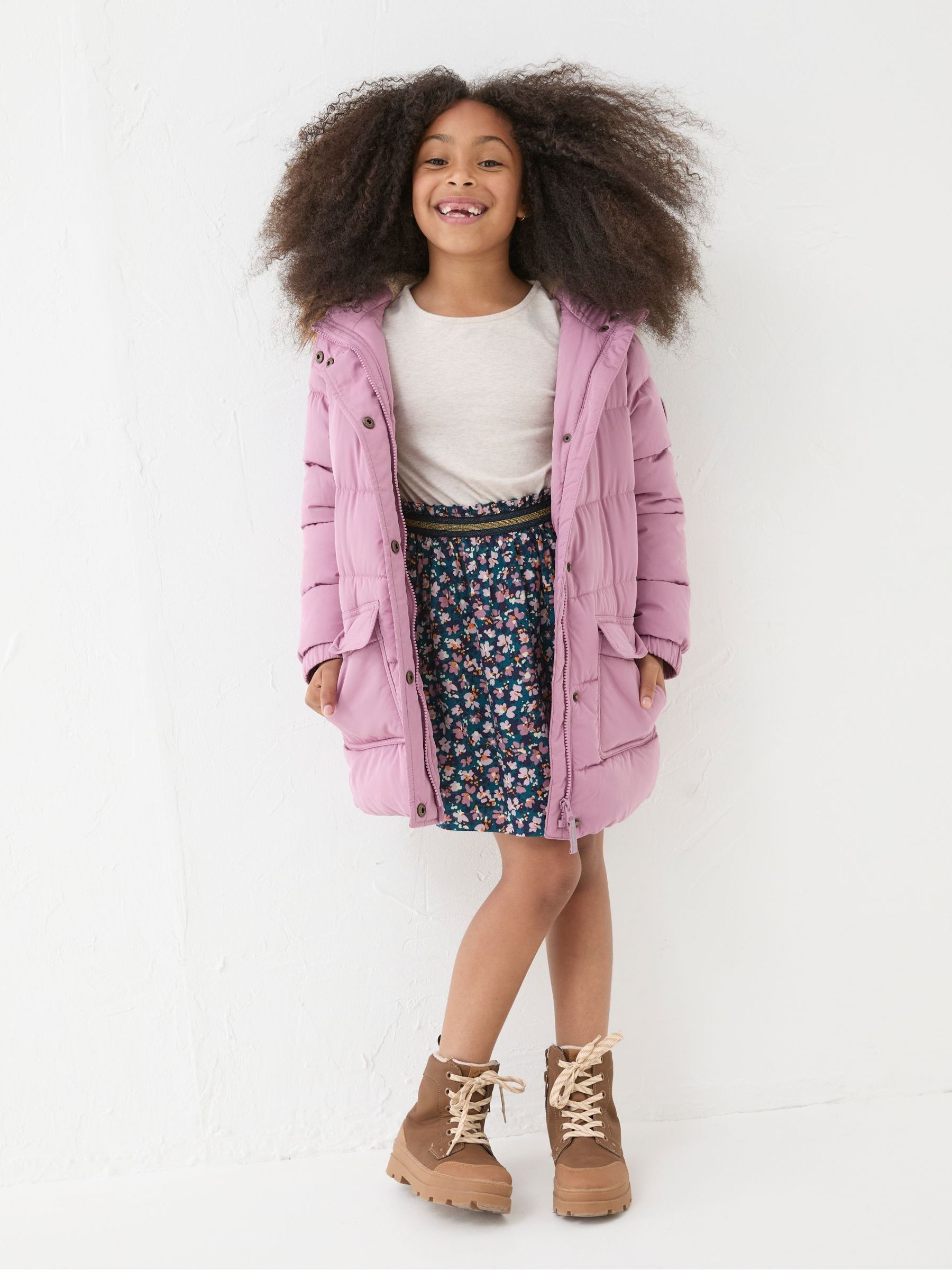 Lily Dusky Purple Longline Padded Coat - Image 1 of 6