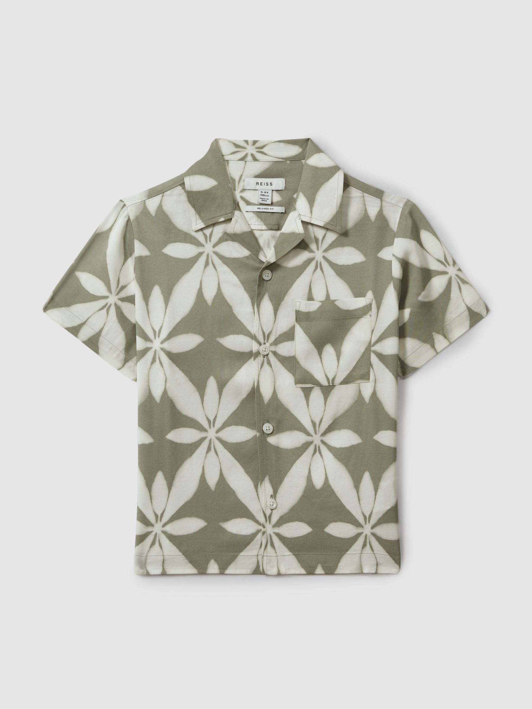 Teen Relaxed Printed Cuban Collar Shirt in Sage Green - Image 1 of 5