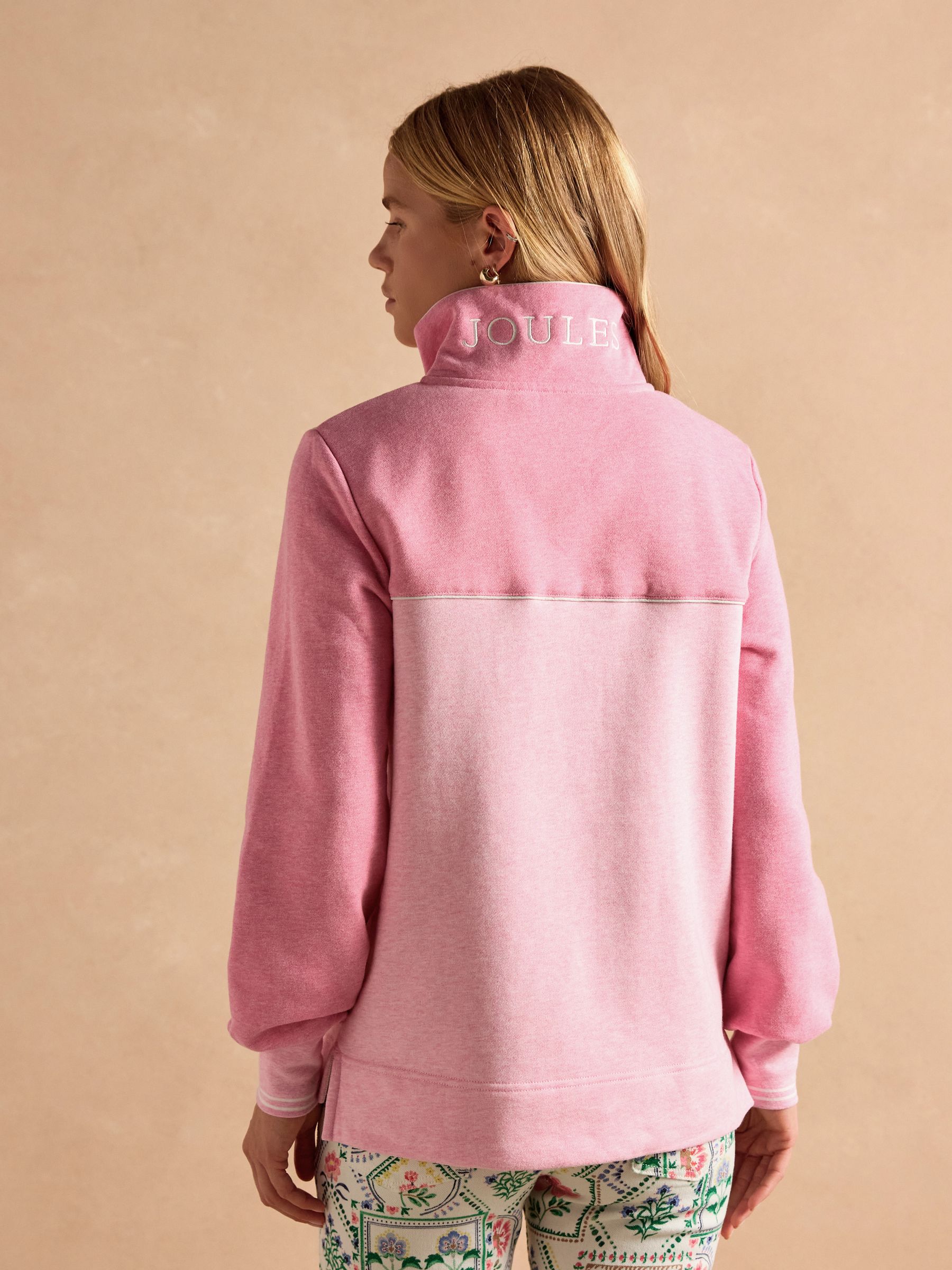 Burnham Pink Cotton Funnel Neck Quarter Zip Sweatshirt - Image 2 of 11