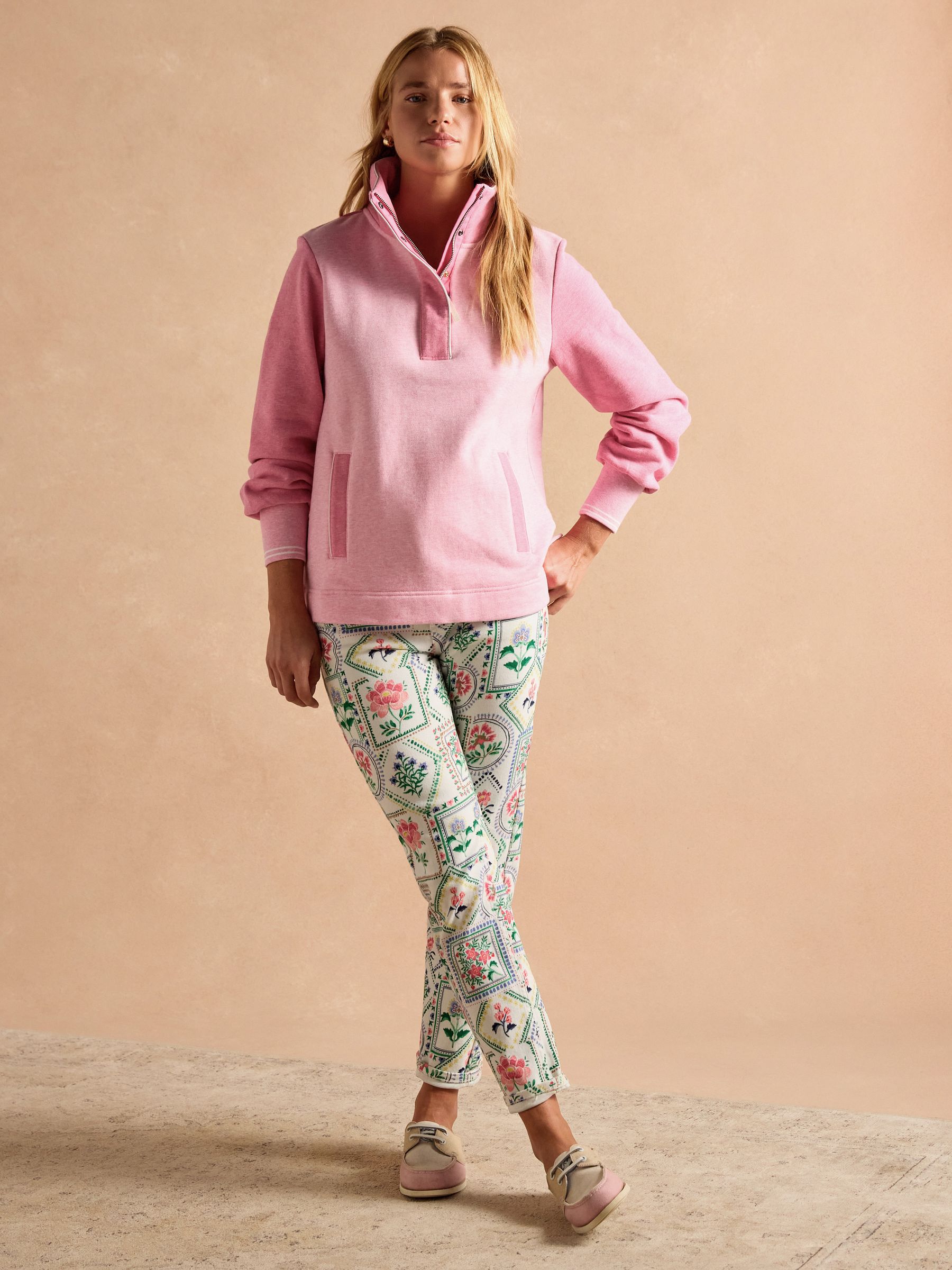 Burnham Pink Cotton Funnel Neck Quarter Zip Sweatshirt - Image 4 of 11