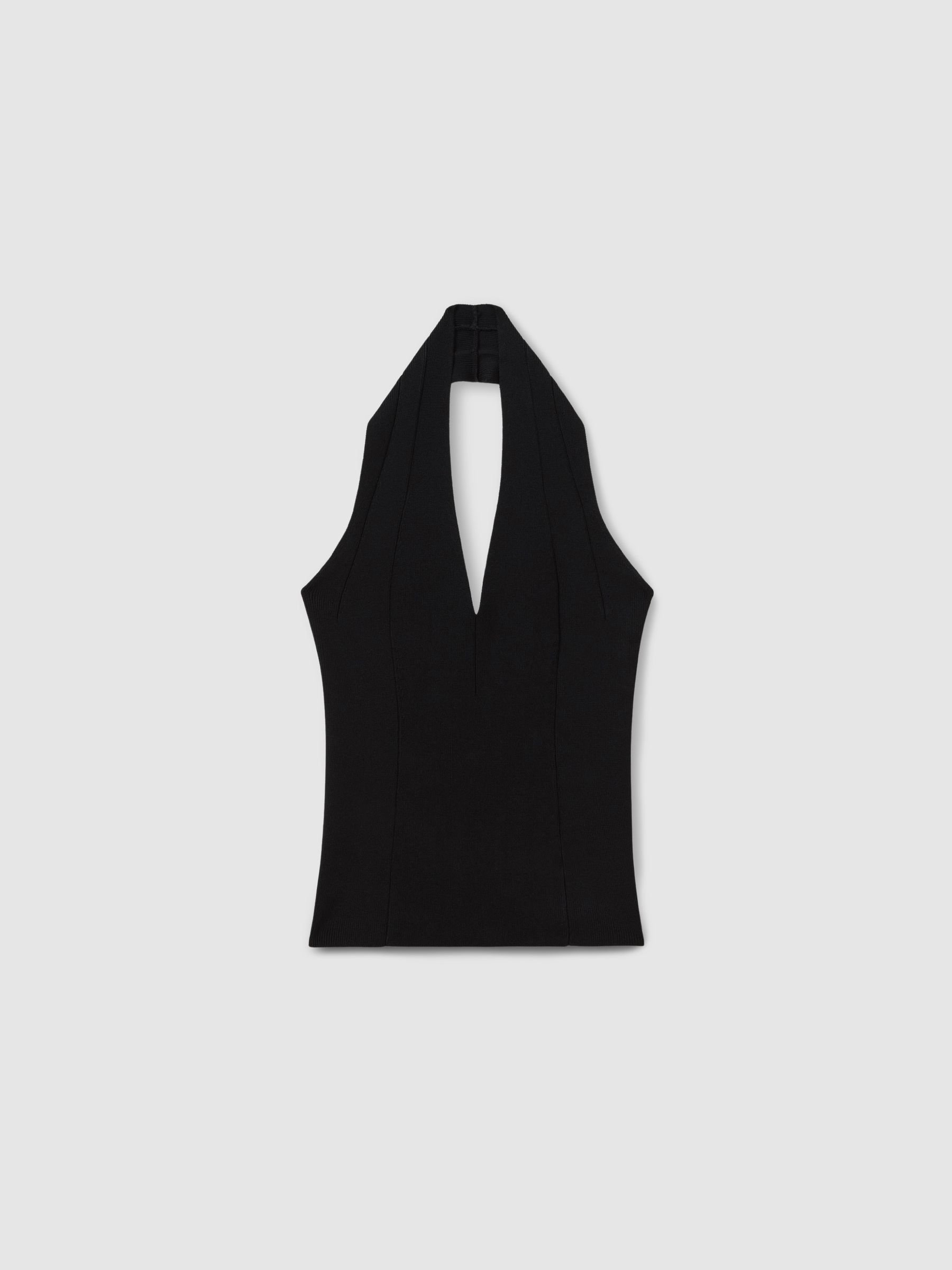 Knitted Panelled Halter Neck Top in Black - Image 2 of 5