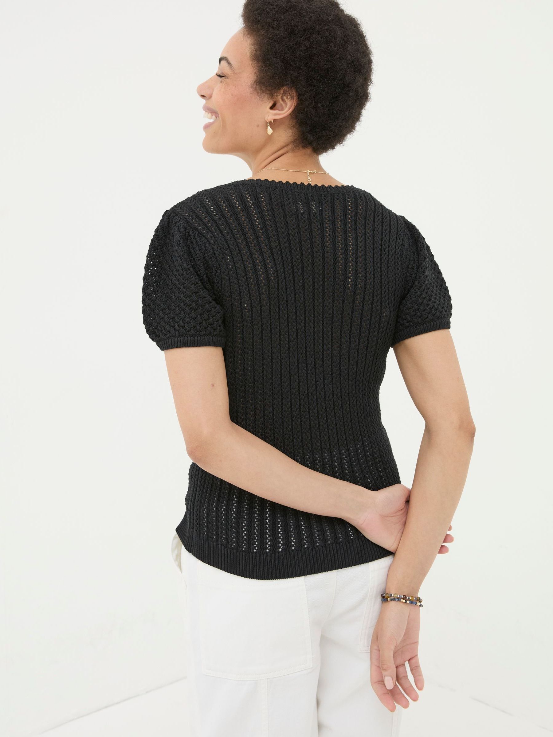 Ava Black Stitch Knit T-Shirt - Image 2 of 5