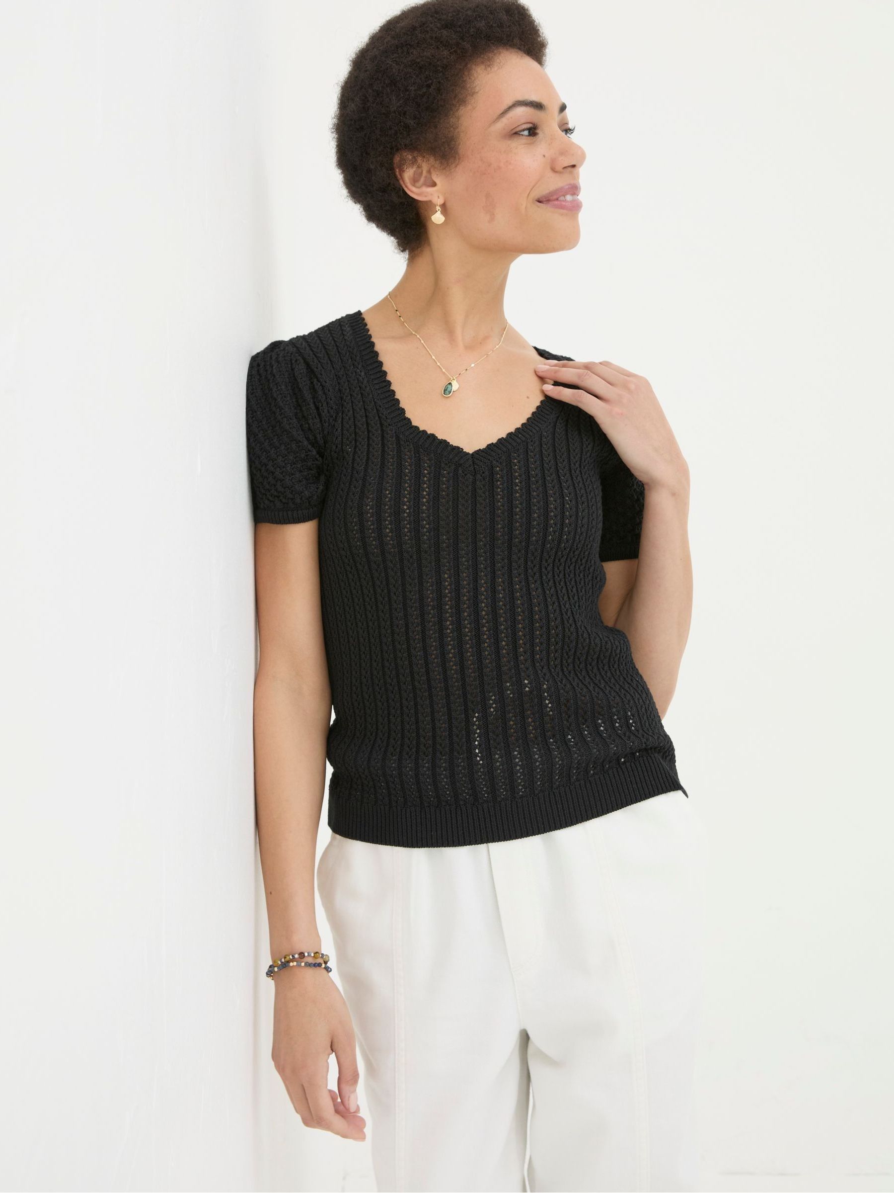 Ava Black Stitch Knit T-Shirt - Image 3 of 5