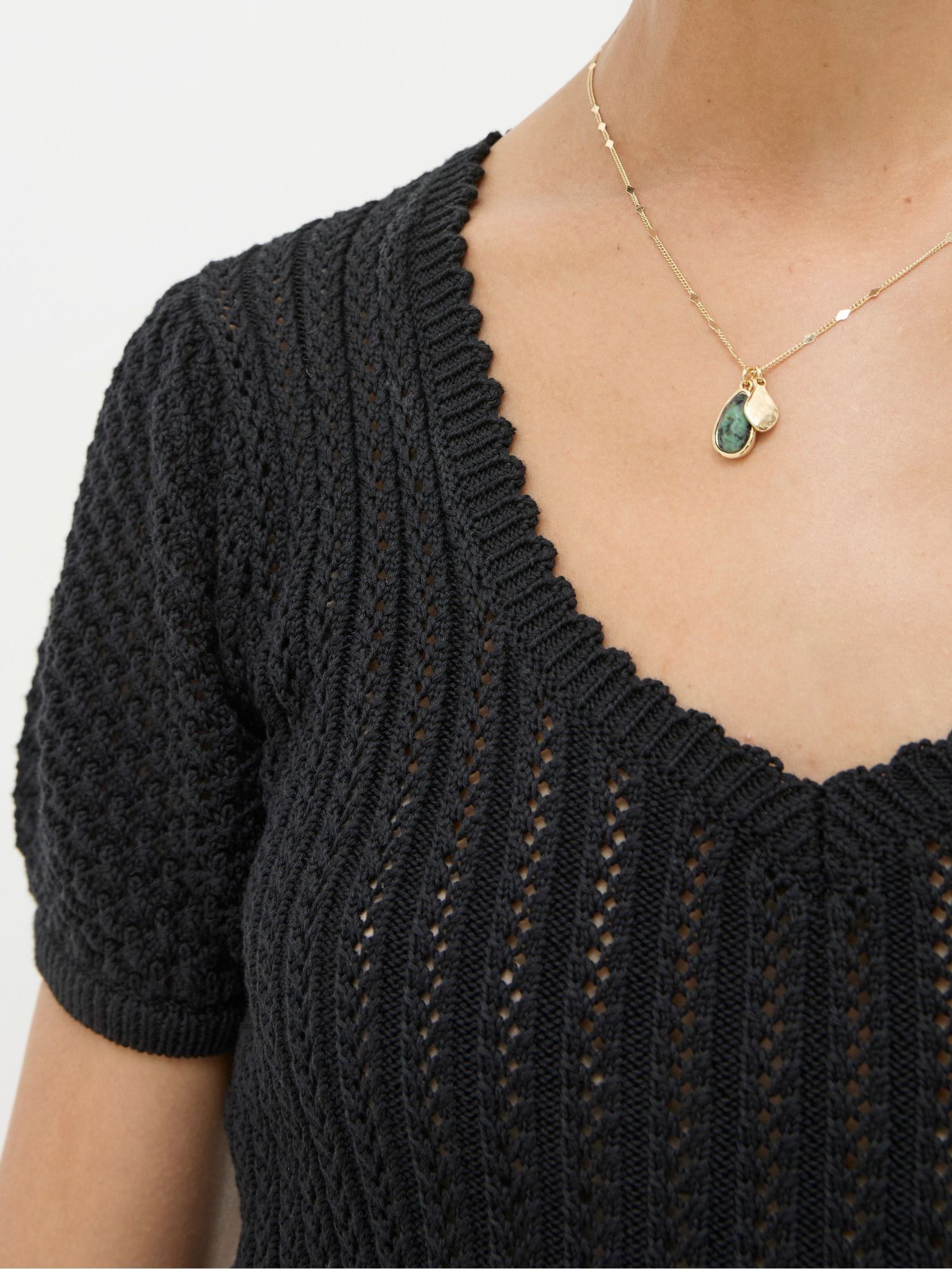 Ava Black Stitch Knit T-Shirt - Image 4 of 5