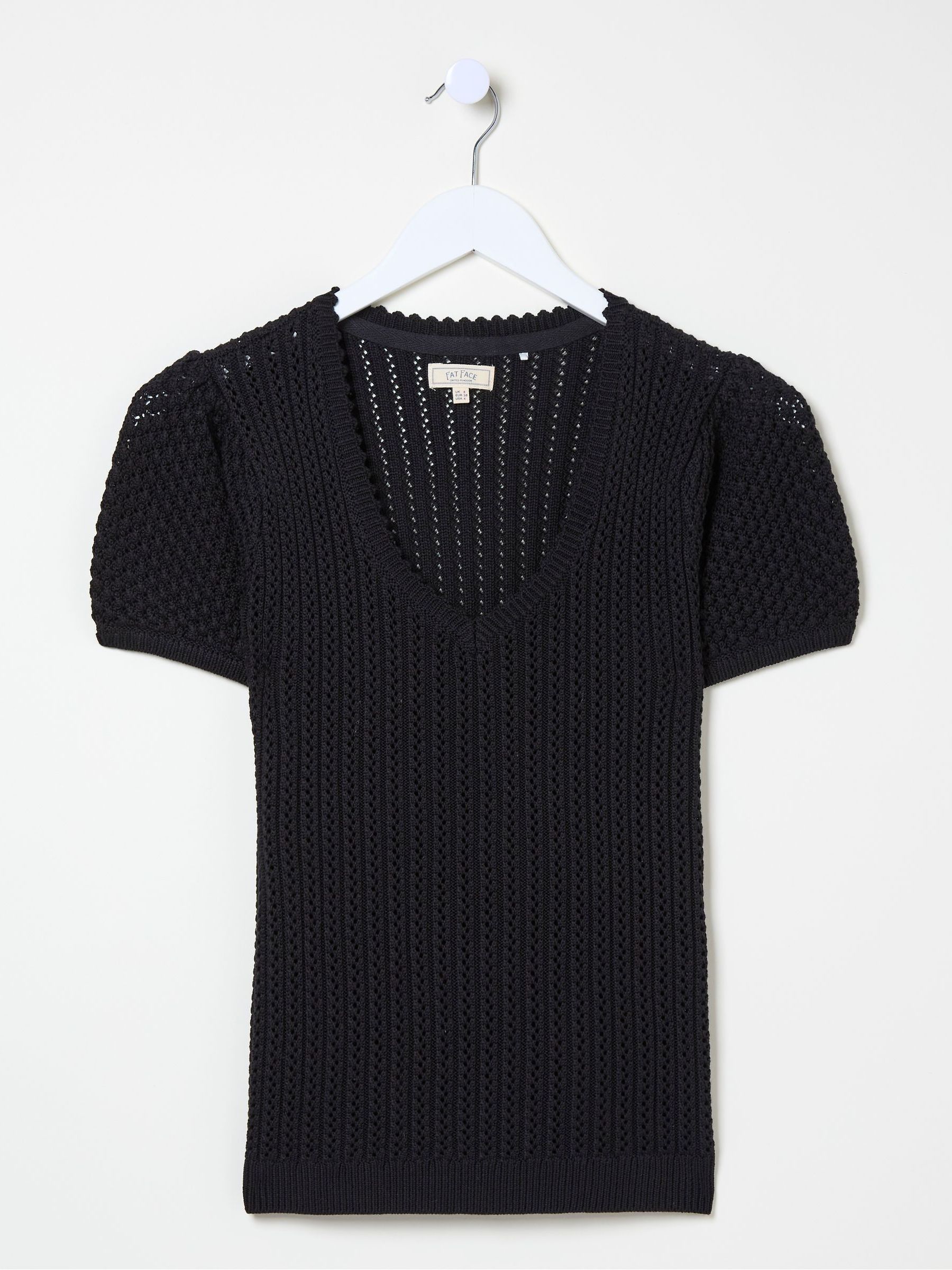 Ava Black Stitch Knit T-Shirt - Image 5 of 5