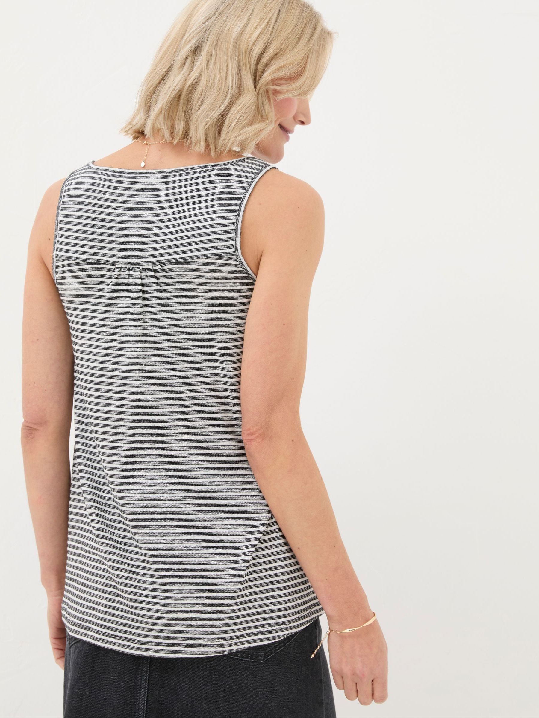 Flora Black Cotton Linen Stripe Vest - Image 2 of 5