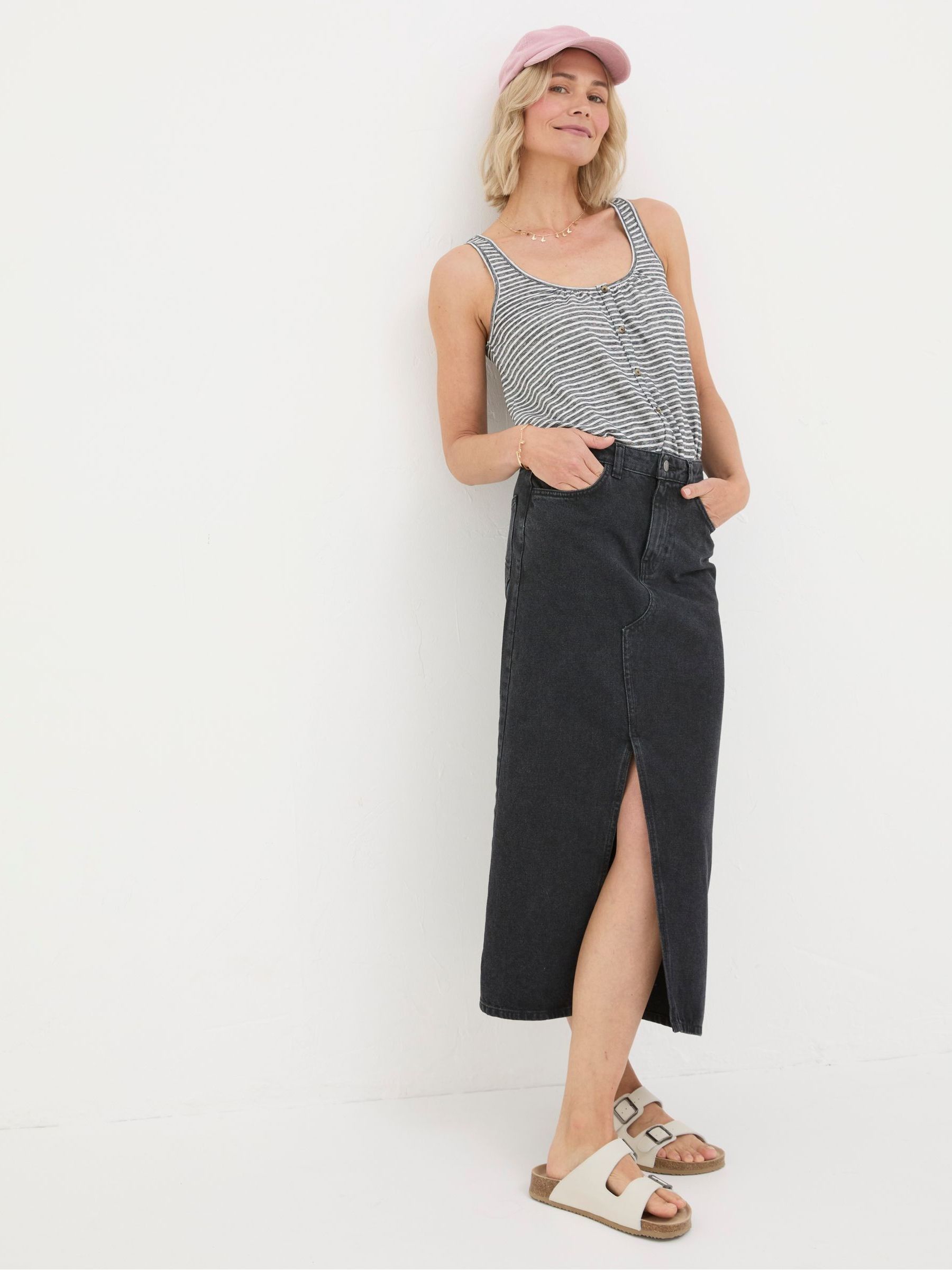 Flora Black Cotton Linen Stripe Vest - Image 3 of 5