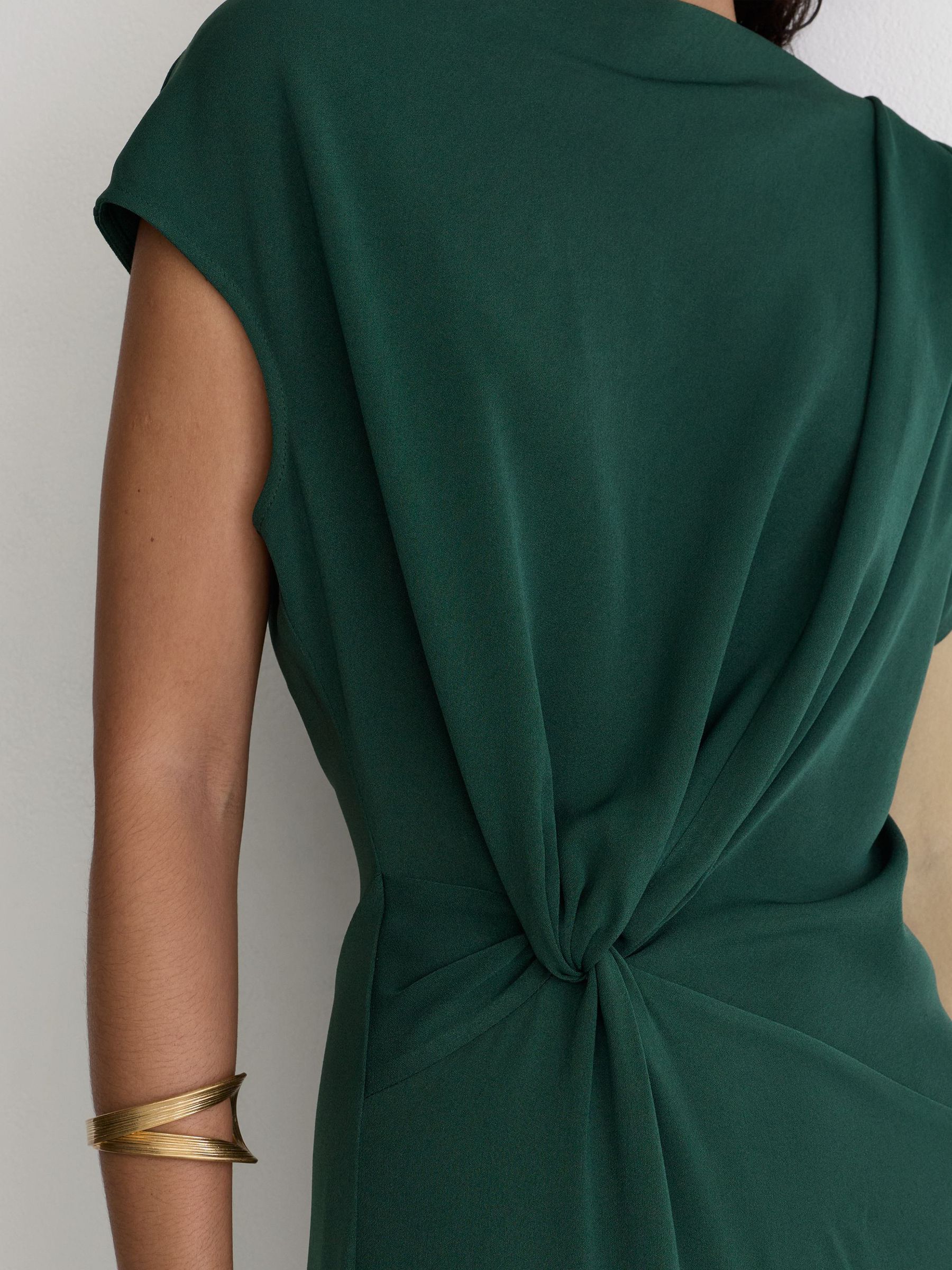 Off-Shoulder Tuck-Detail Midi Dress in Teal Green - Image 6 of 7