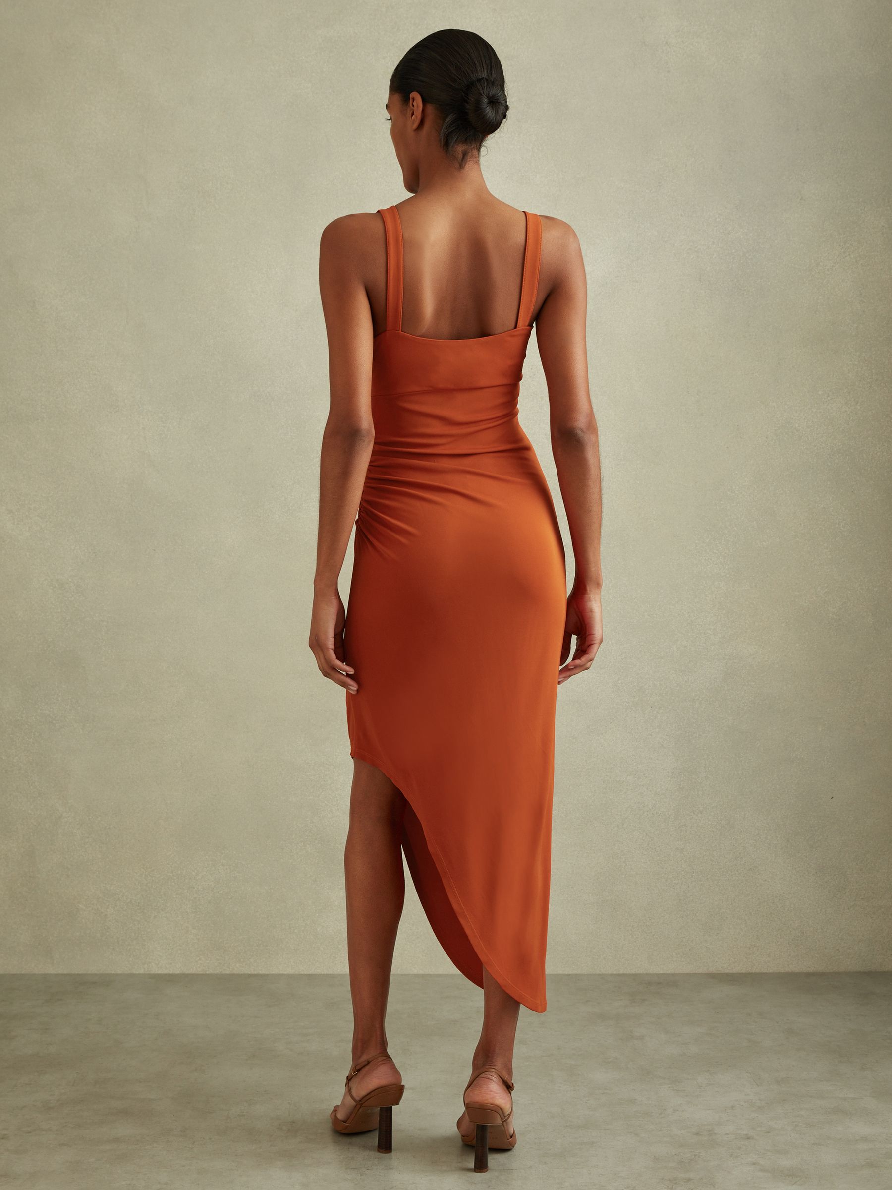 Jersey Ruched Midi Dress in Rust - Image 5 of 8