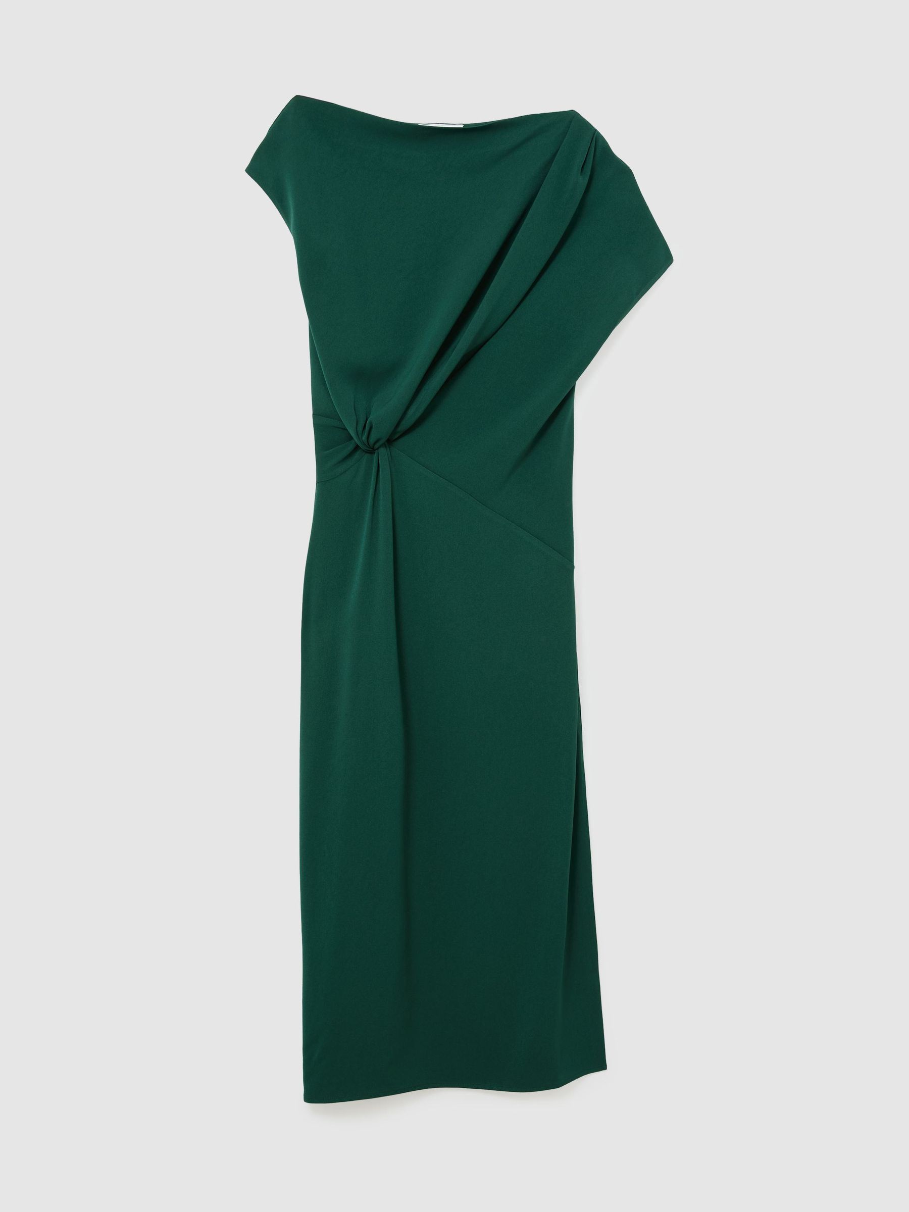 Petite Off-Shoulder Tuck-Detail Midi Dress in Teal Green - Image 2 of 8