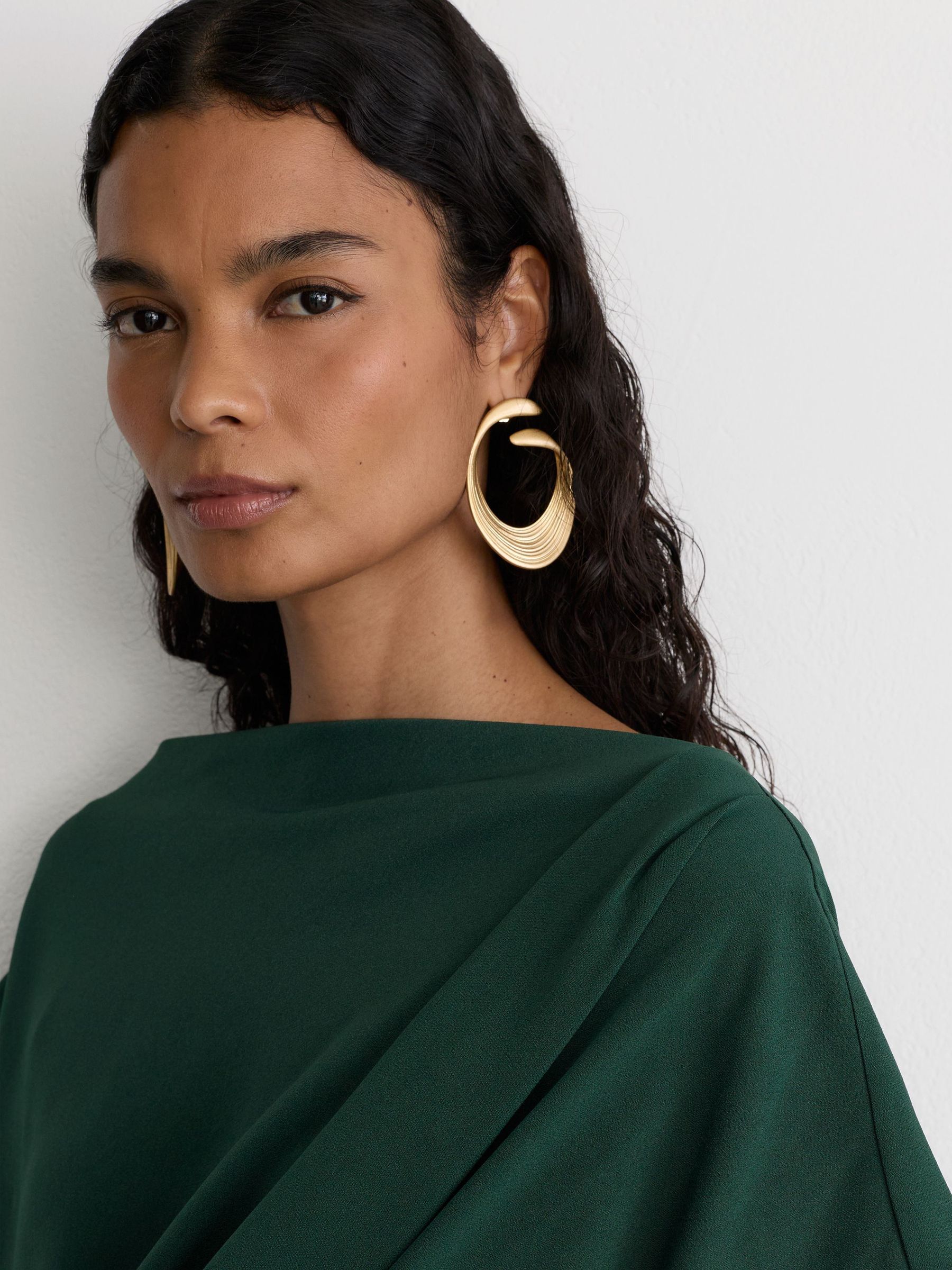 Petite Off-Shoulder Tuck-Detail Midi Dress in Teal Green - Image 4 of 8