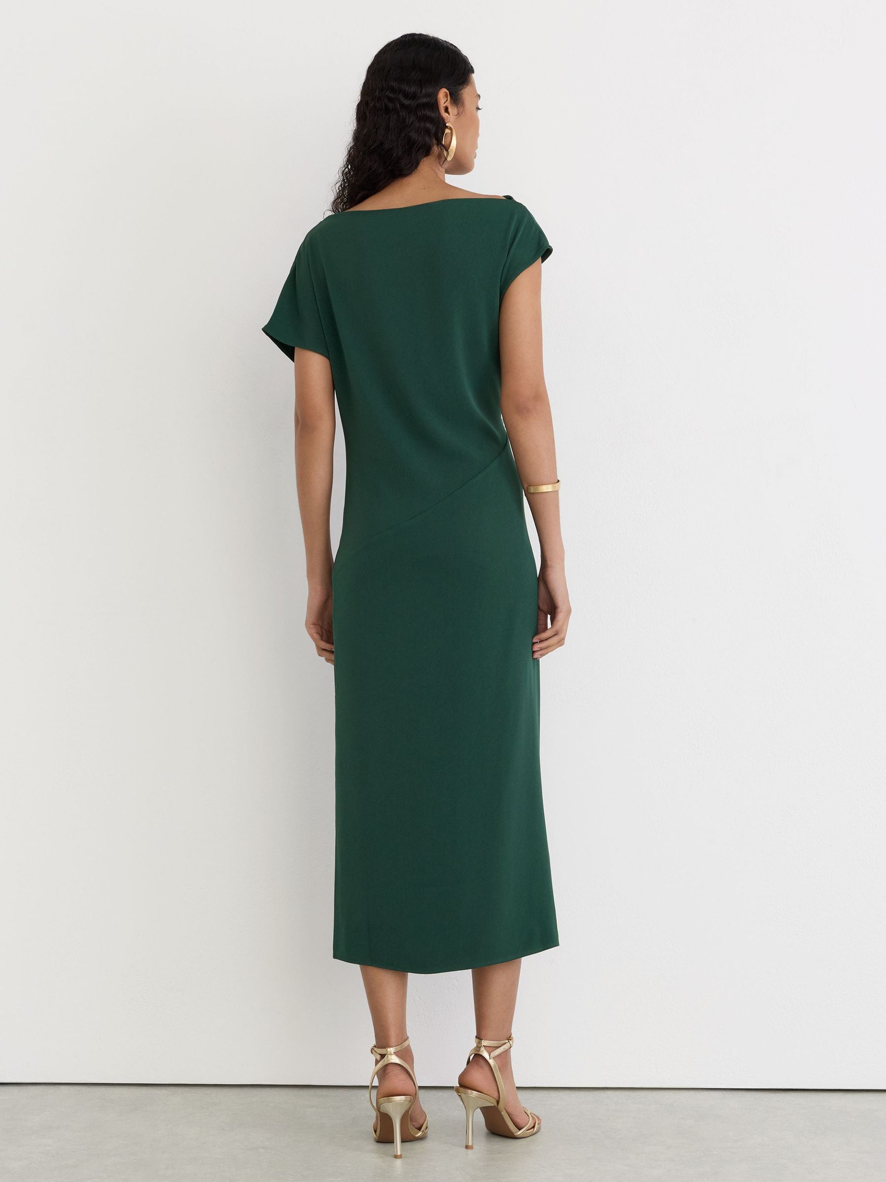 Petite Off-Shoulder Tuck-Detail Midi Dress in Teal Green - Image 5 of 8