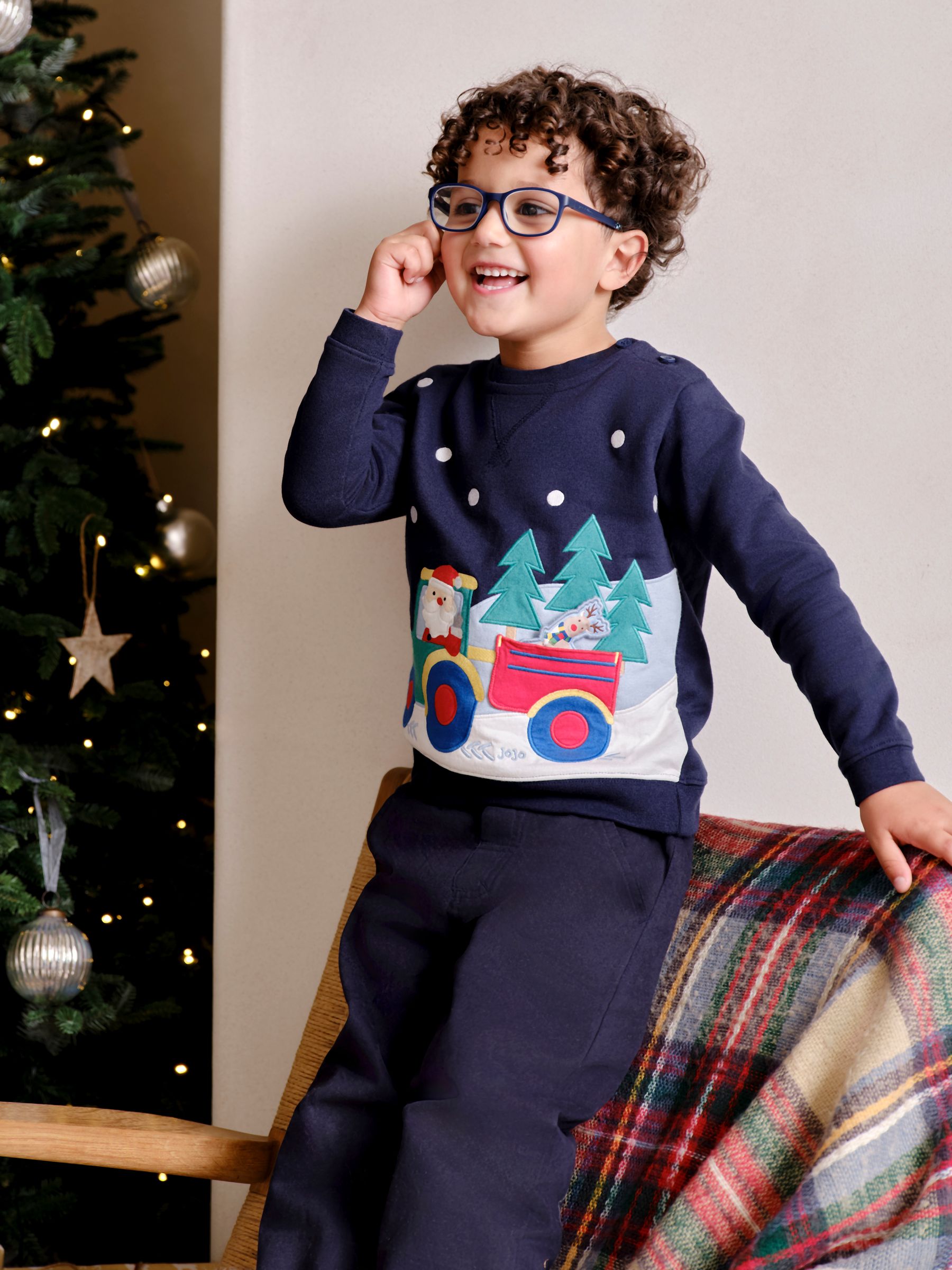 Navy Blue Santa and Reindeer Tractor Sweatshirt - Image 1 of 6