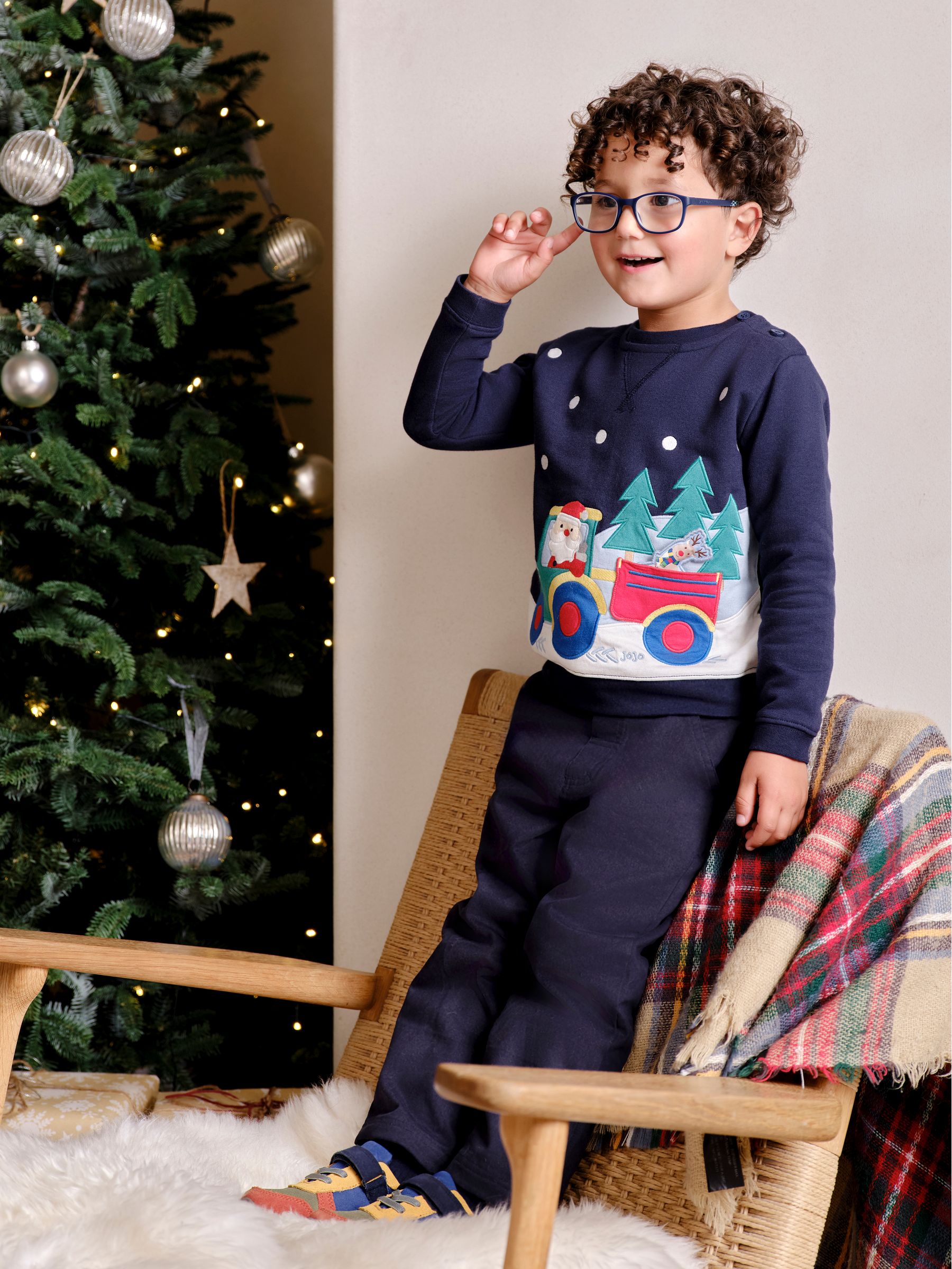 Navy Blue Santa and Reindeer Tractor Sweatshirt - Image 2 of 6