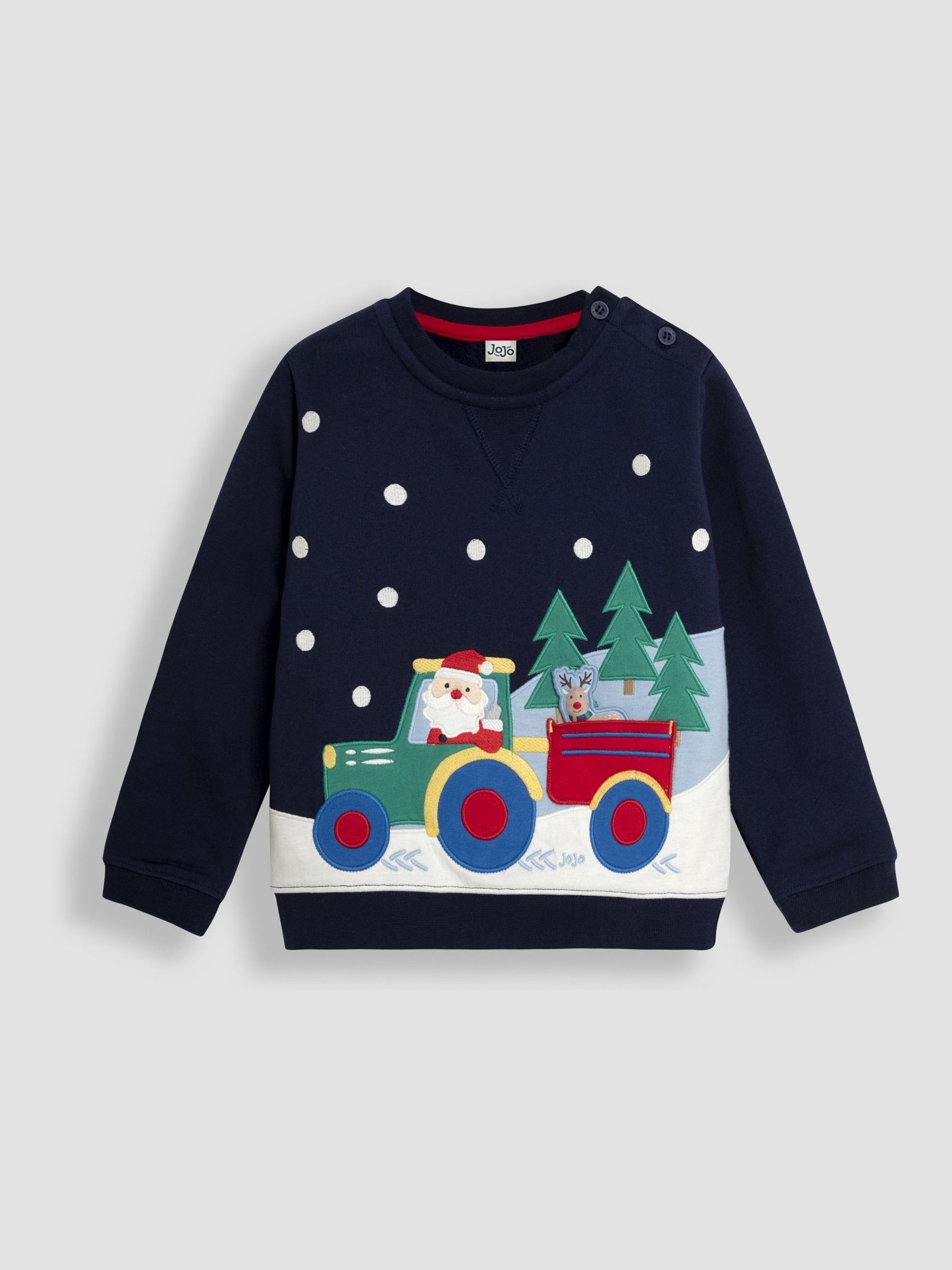 Navy Blue Santa and Reindeer Tractor Sweatshirt - Image 3 of 6