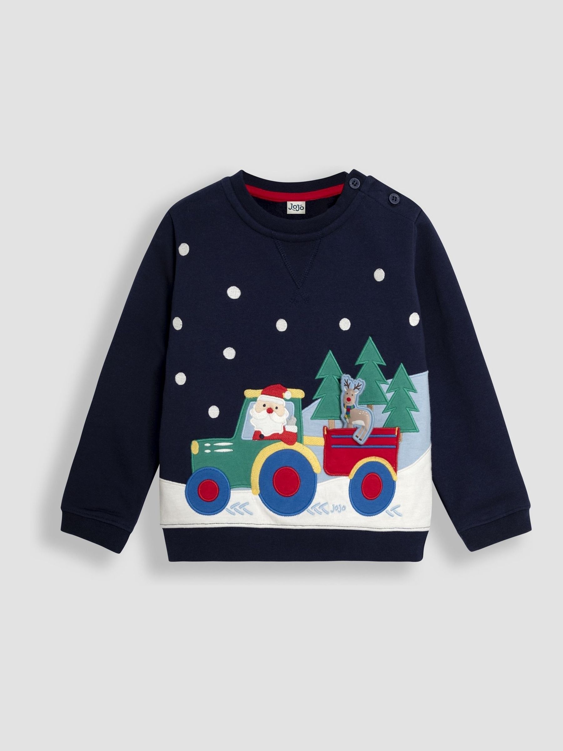 Navy Blue Santa and Reindeer Tractor Sweatshirt - Image 4 of 6
