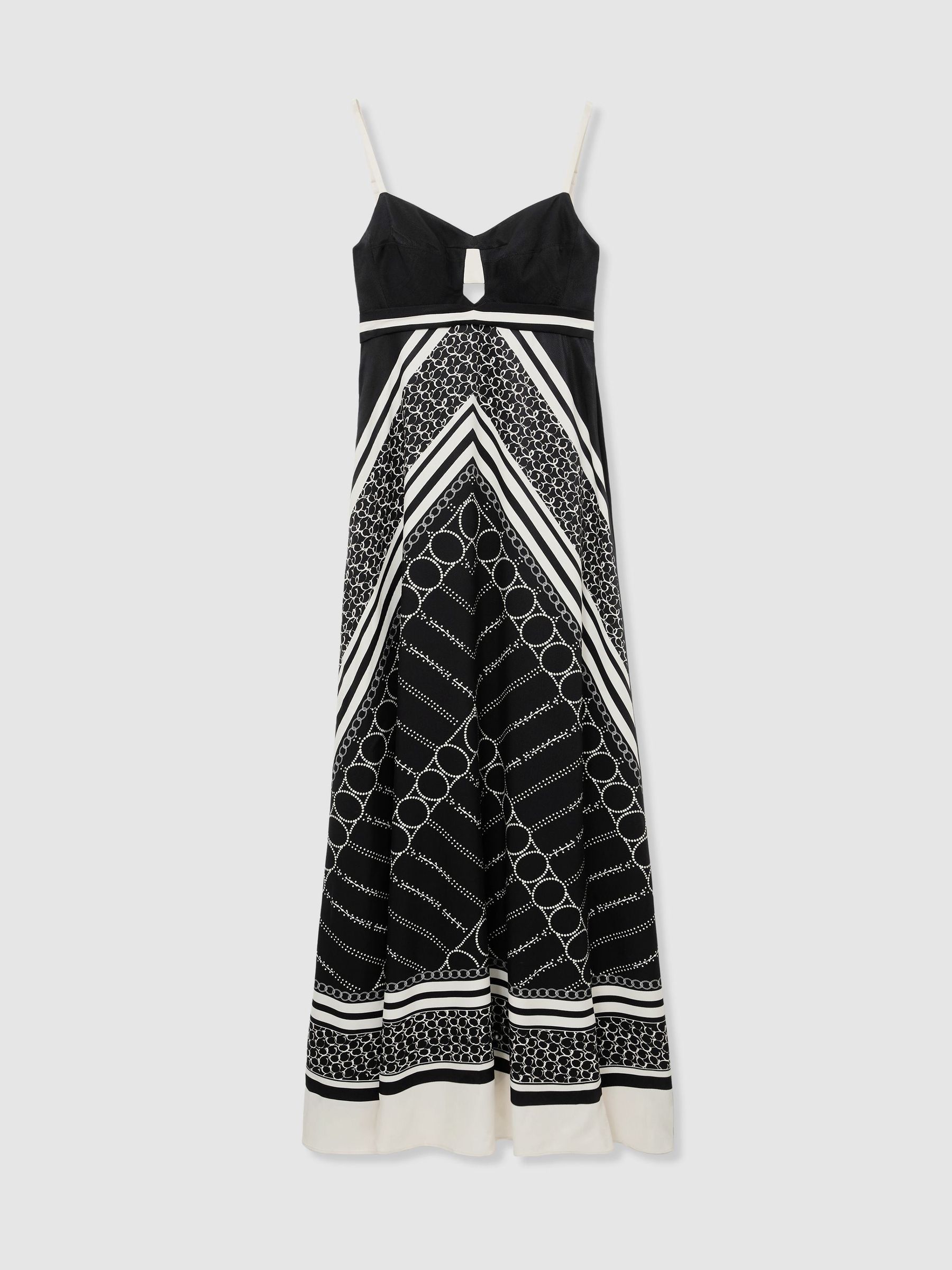 Scarf-Print Tie-Back Maxi Dress in Black/Ivory - Image 2 of 7