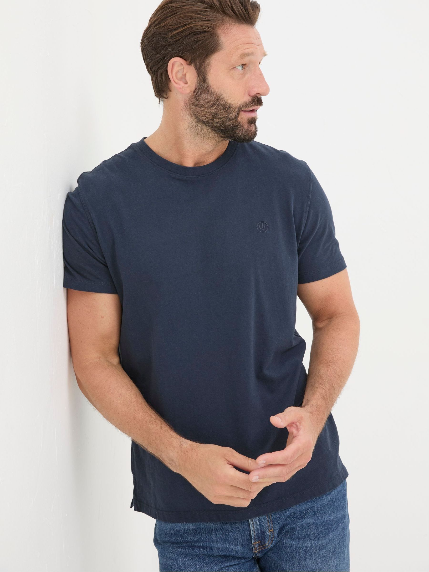 Lulworth Navy Blue 100% Cotton Organic Crew T-Shirt - Image 1 of 5