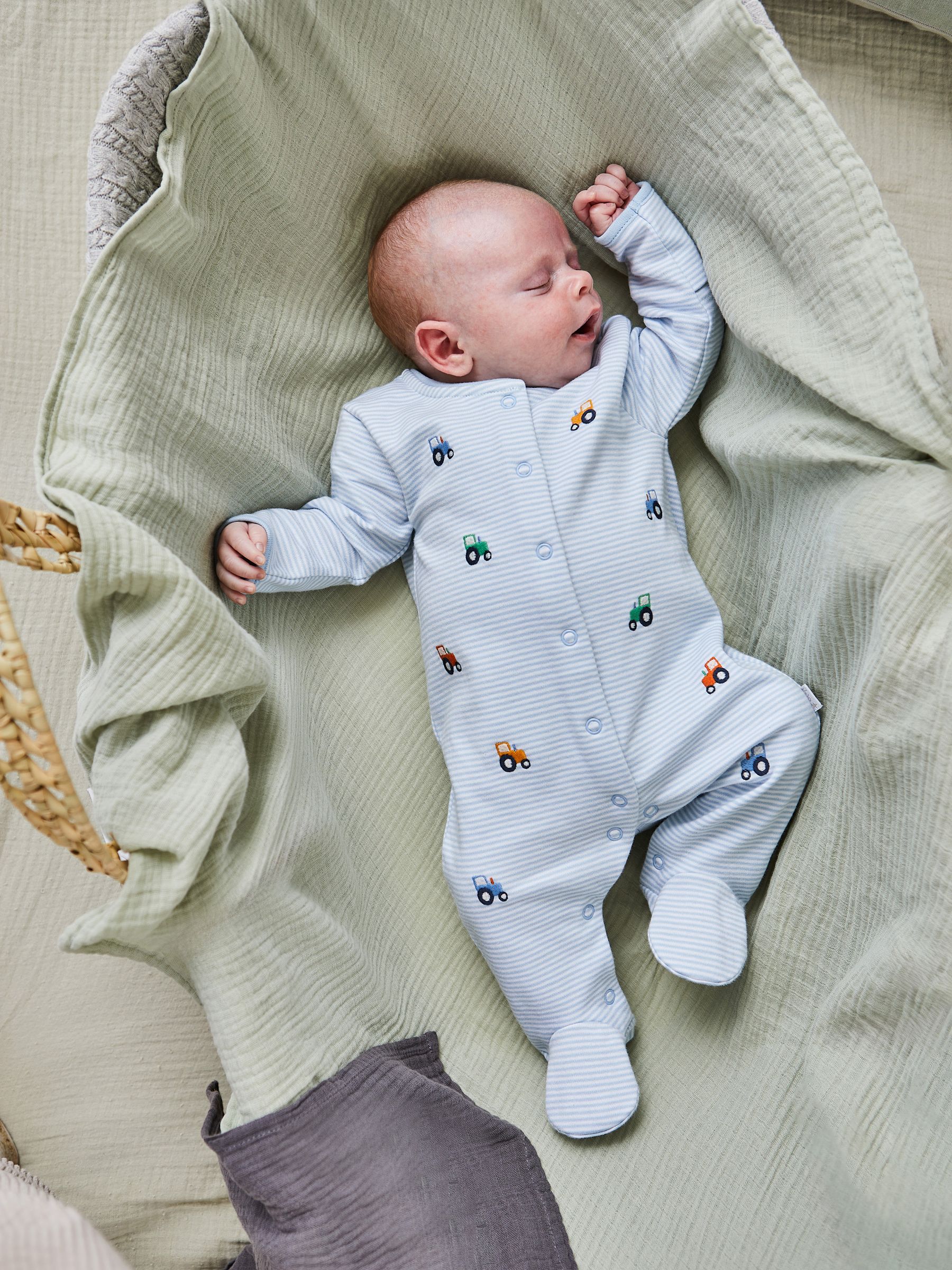 Blue Tractor Baby Personalised Embroidered Cotton Sleepsuit - Image 1 of 4