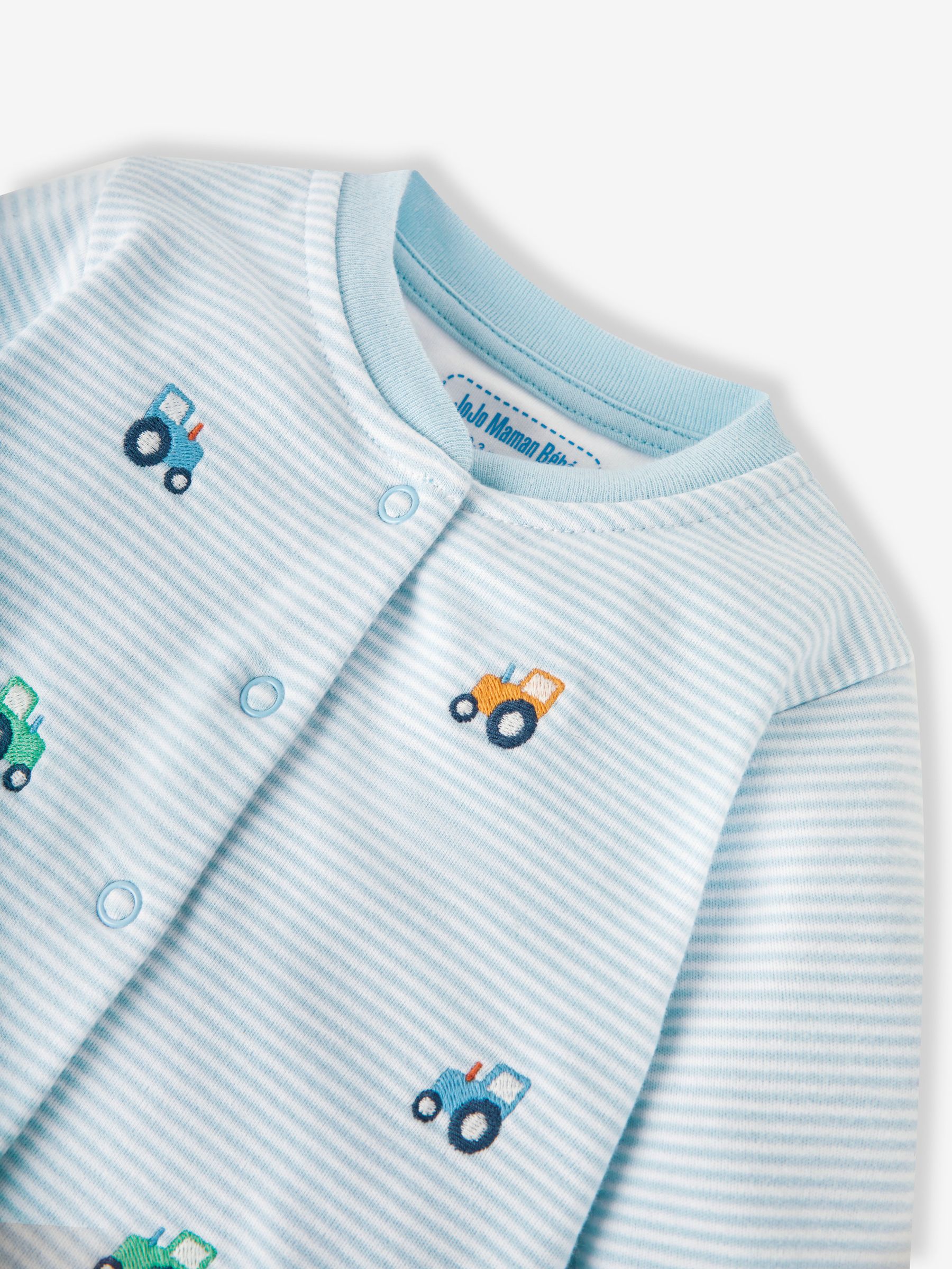 Blue Tractor Baby Personalised Embroidered Cotton Sleepsuit - Image 3 of 4
