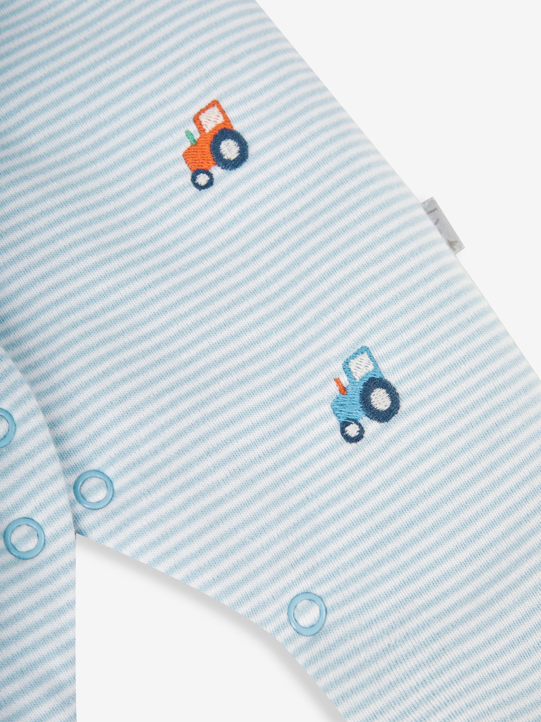 Blue Tractor Baby Personalised Embroidered Cotton Sleepsuit - Image 4 of 4