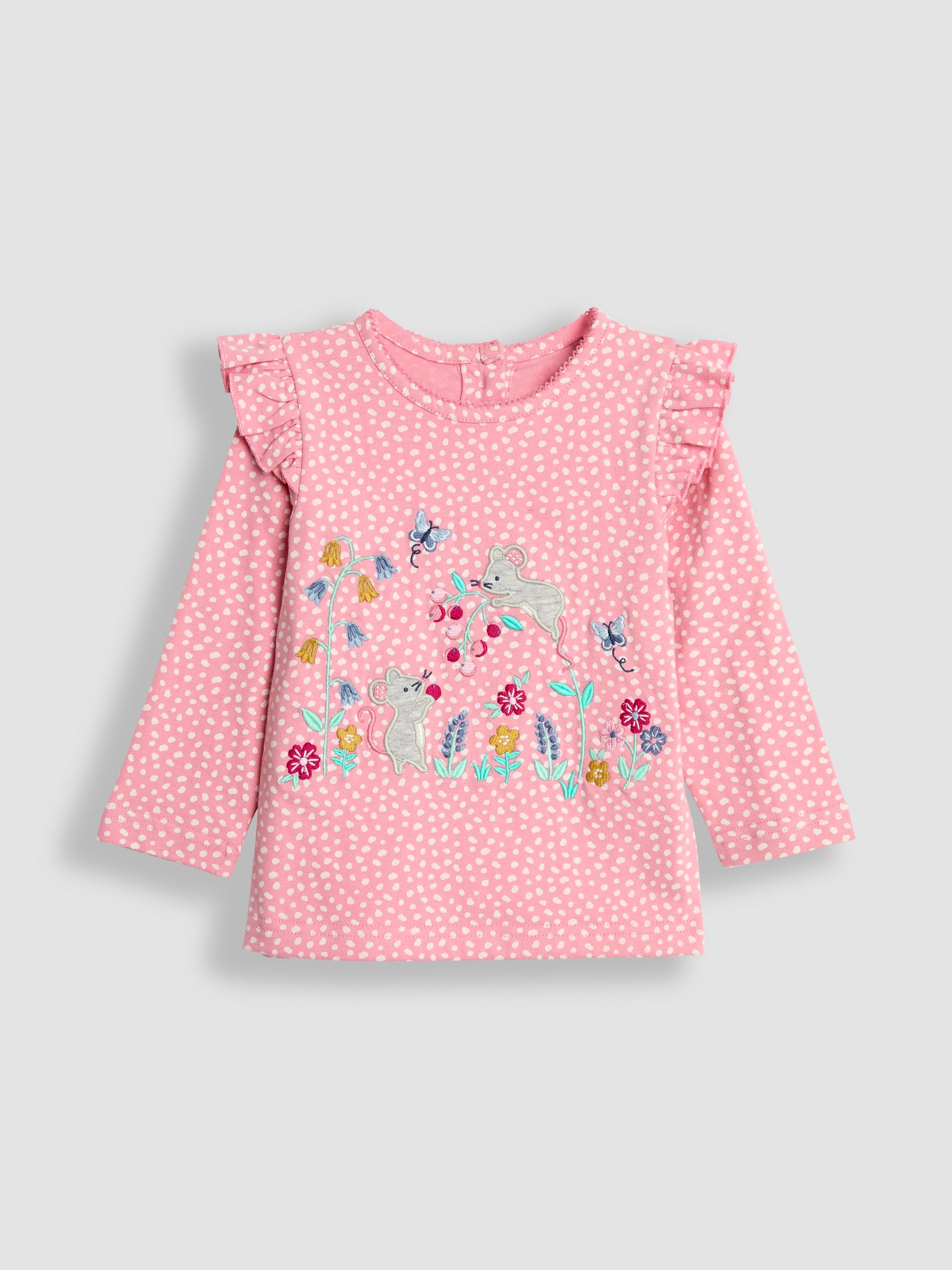 Pink Bunny & Mouse Frill Long Sleeve Appliqué Top - Image 1 of 3