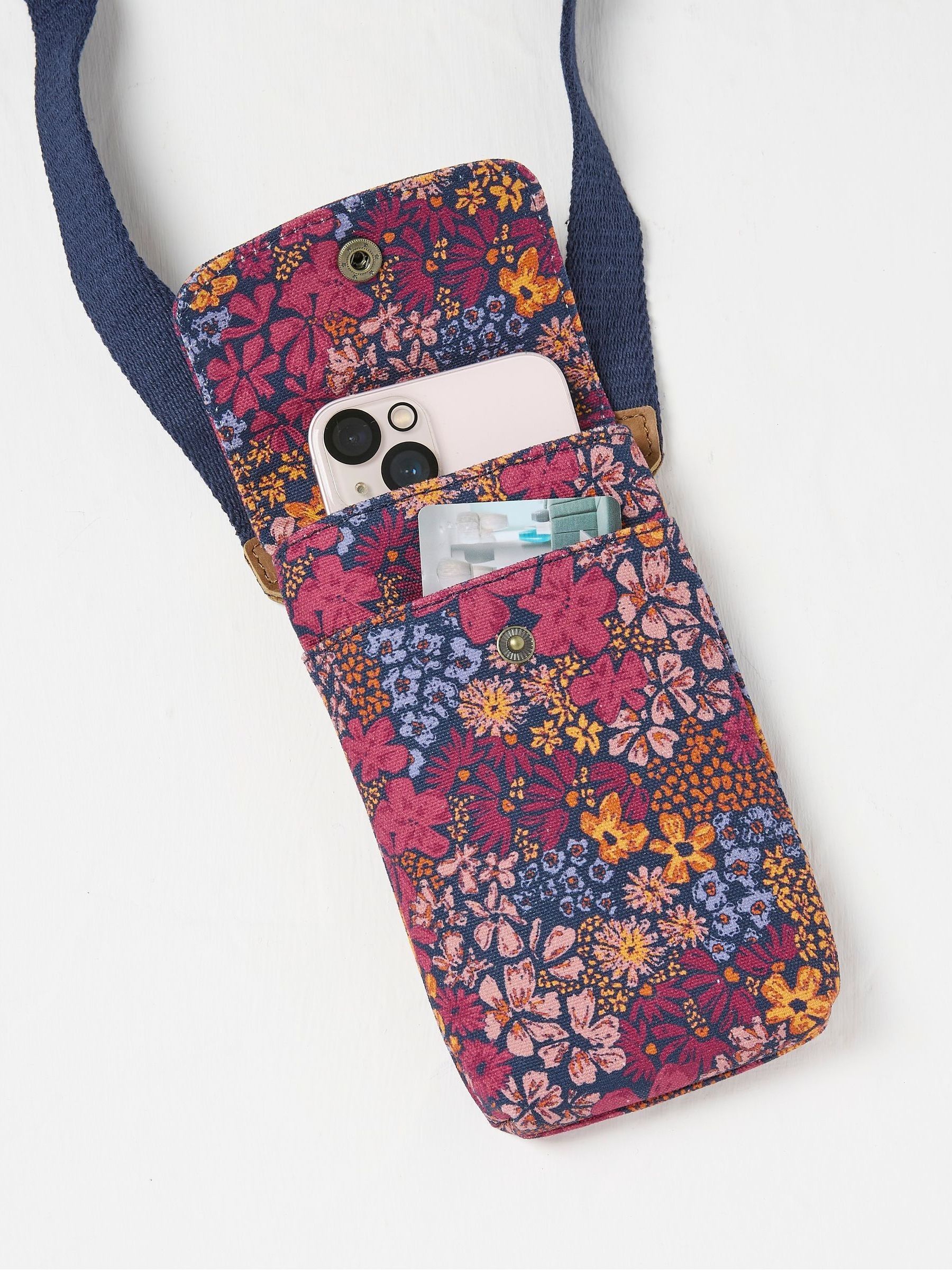 Purple Floral Canvas Phone Bag - Image 1 of 2 Purple Floral Canvas Phone Bag - Image 1 of 2