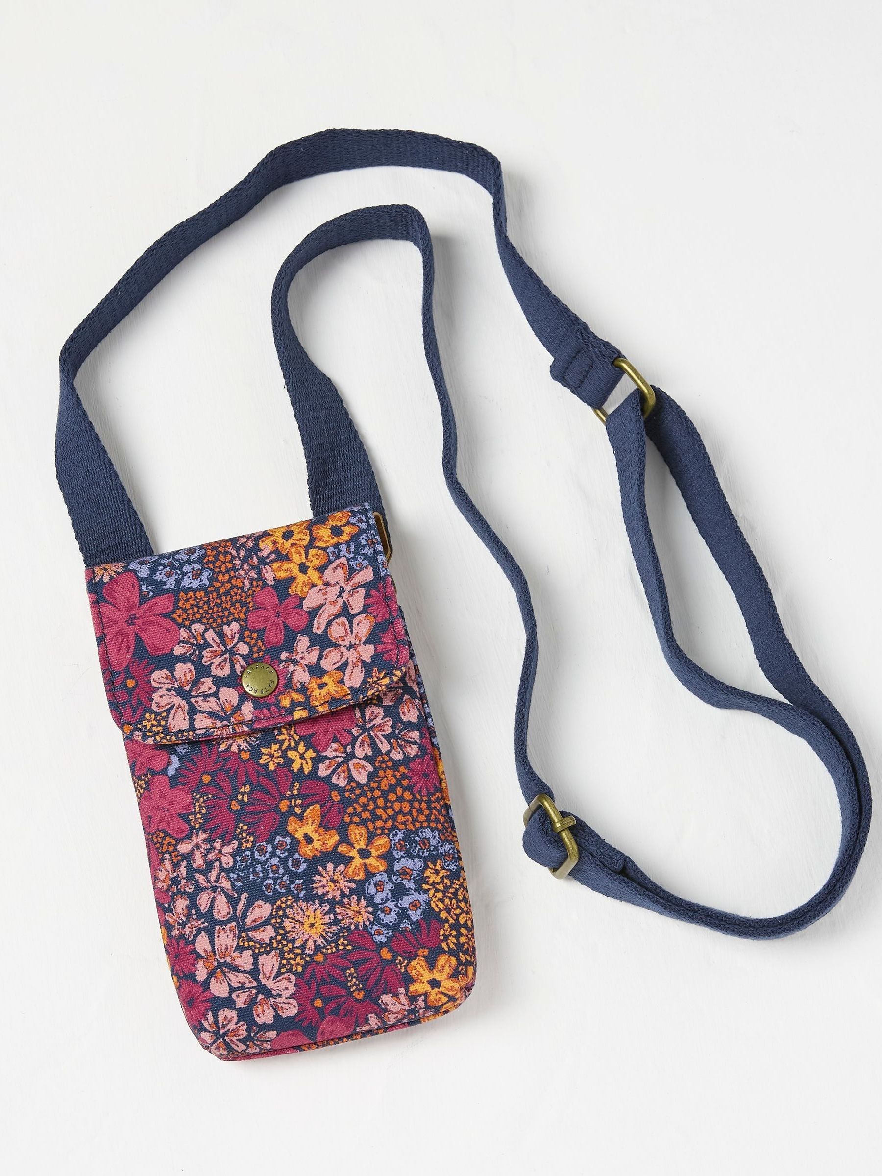 Purple Floral Canvas Phone Bag - Image 2 of 2 Purple Floral Canvas Phone Bag - Image 2 of 2