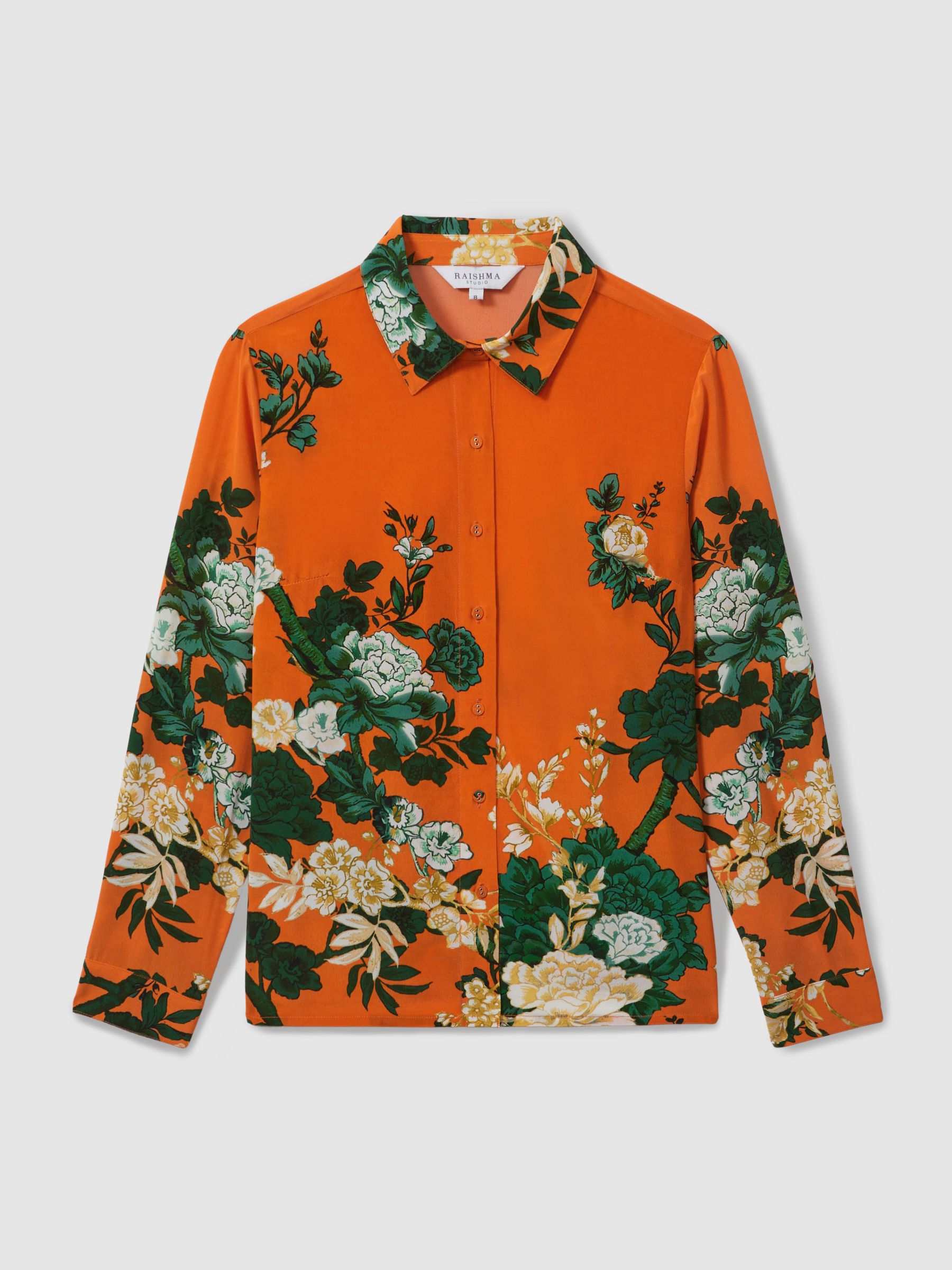 Raishma Silk Printed Button-Through Shirt in Orange - Image 2 of 5