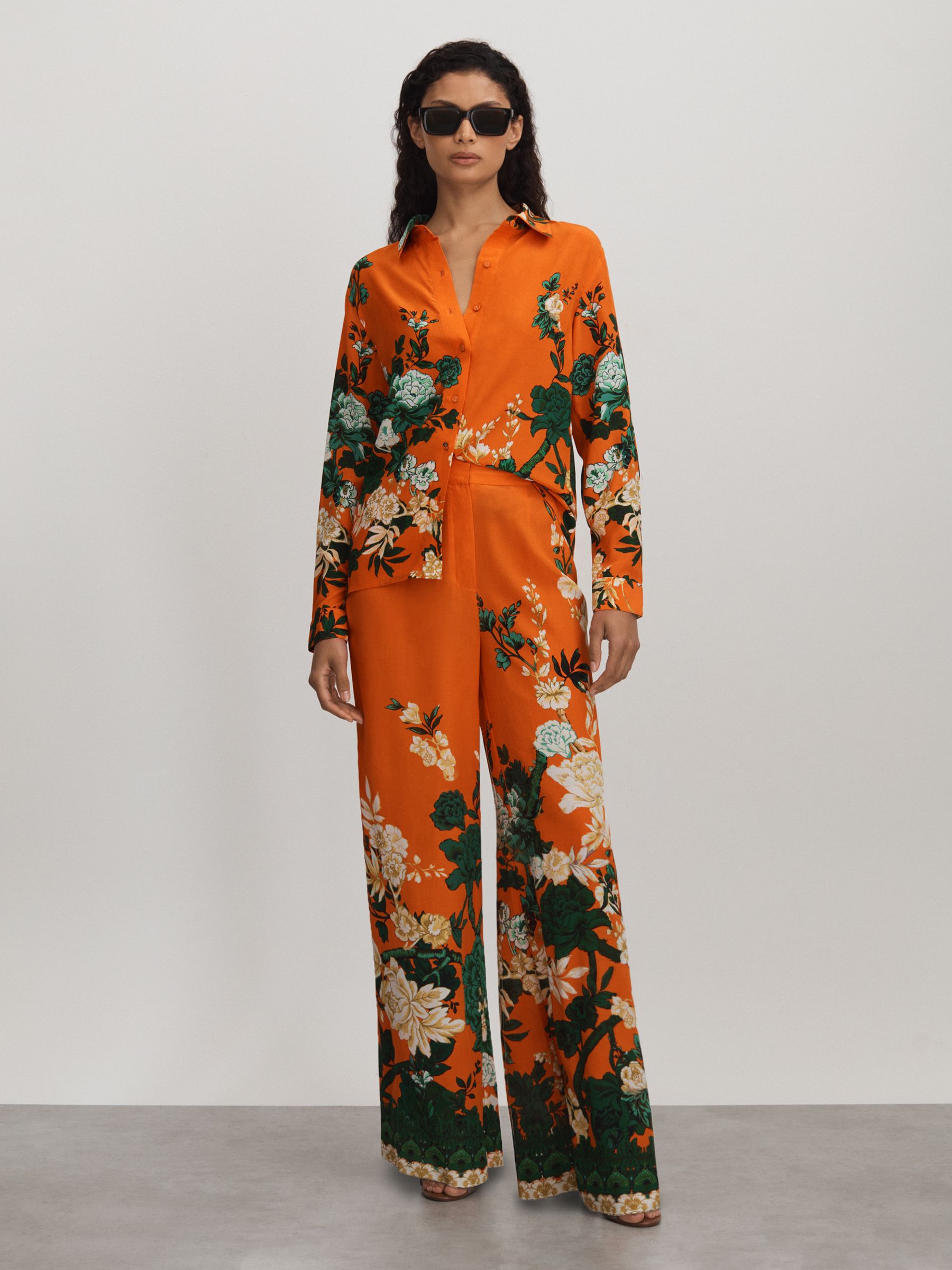 Raishma Silk Printed Button-Through Shirt in Orange - Image 3 of 5