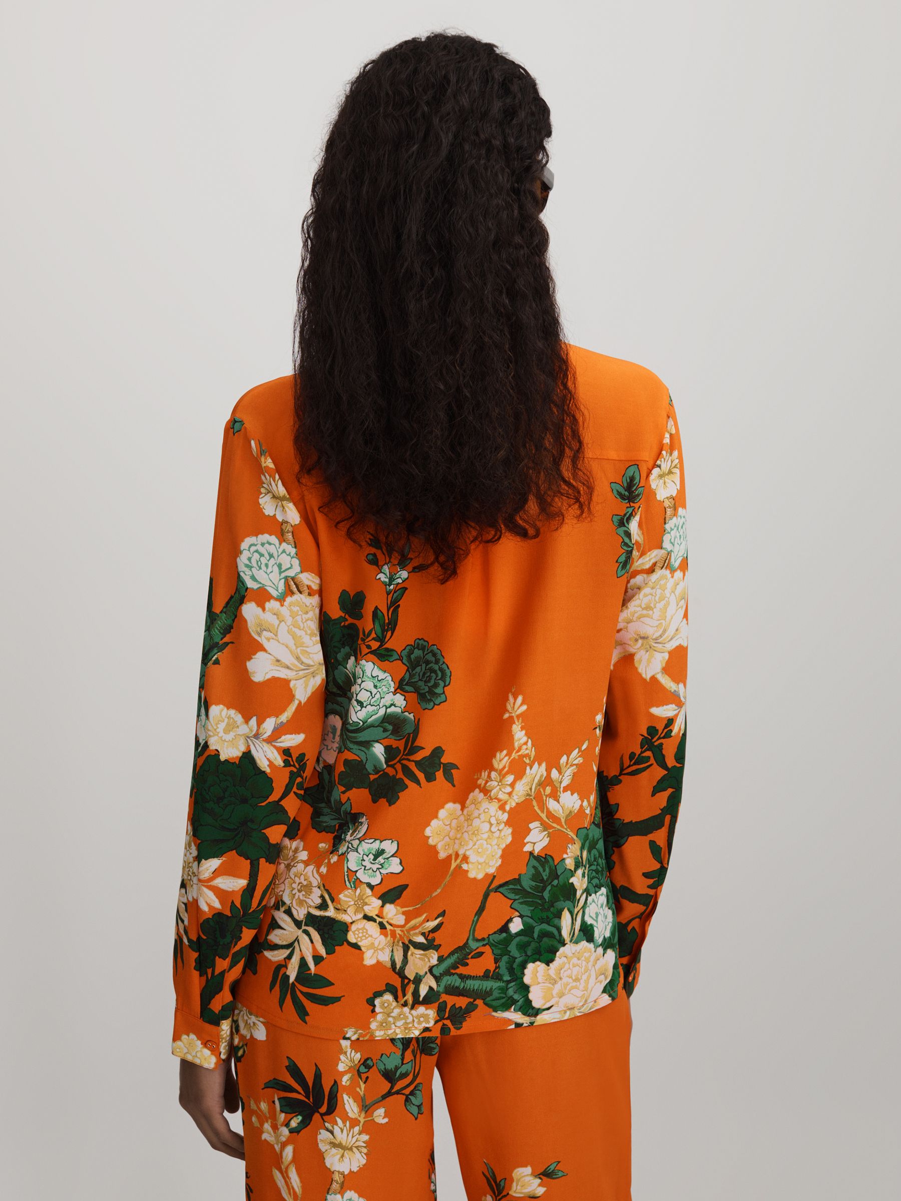 Raishma Silk Printed Button-Through Shirt in Orange - Image 4 of 5
