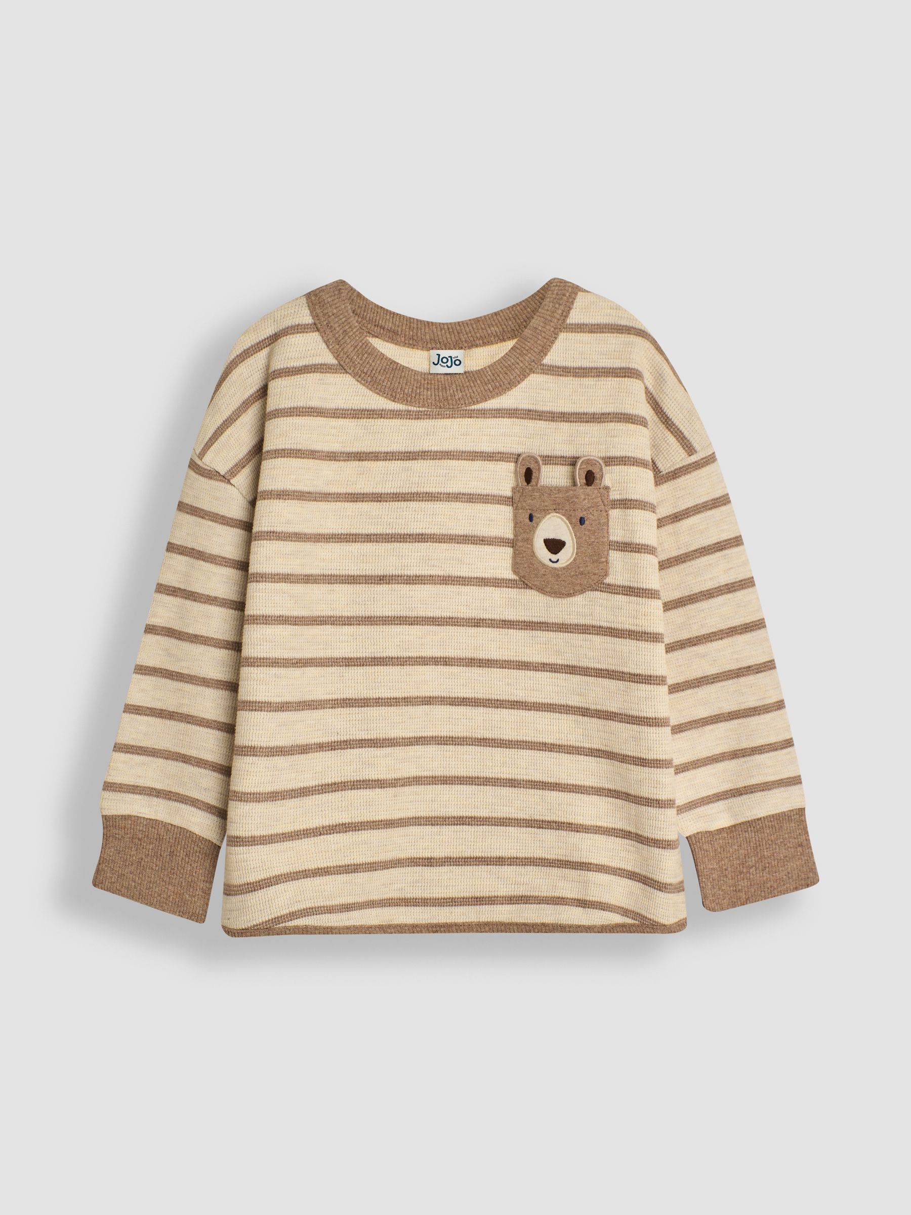 Natural Stripe Bear Appliqué Pocket Top - Image 1 of 6