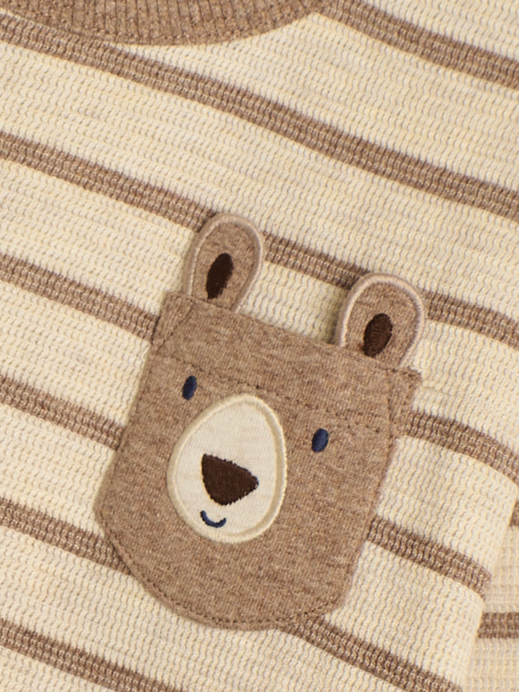 Natural Stripe Bear Appliqué Pocket Top - Image 3 of 6