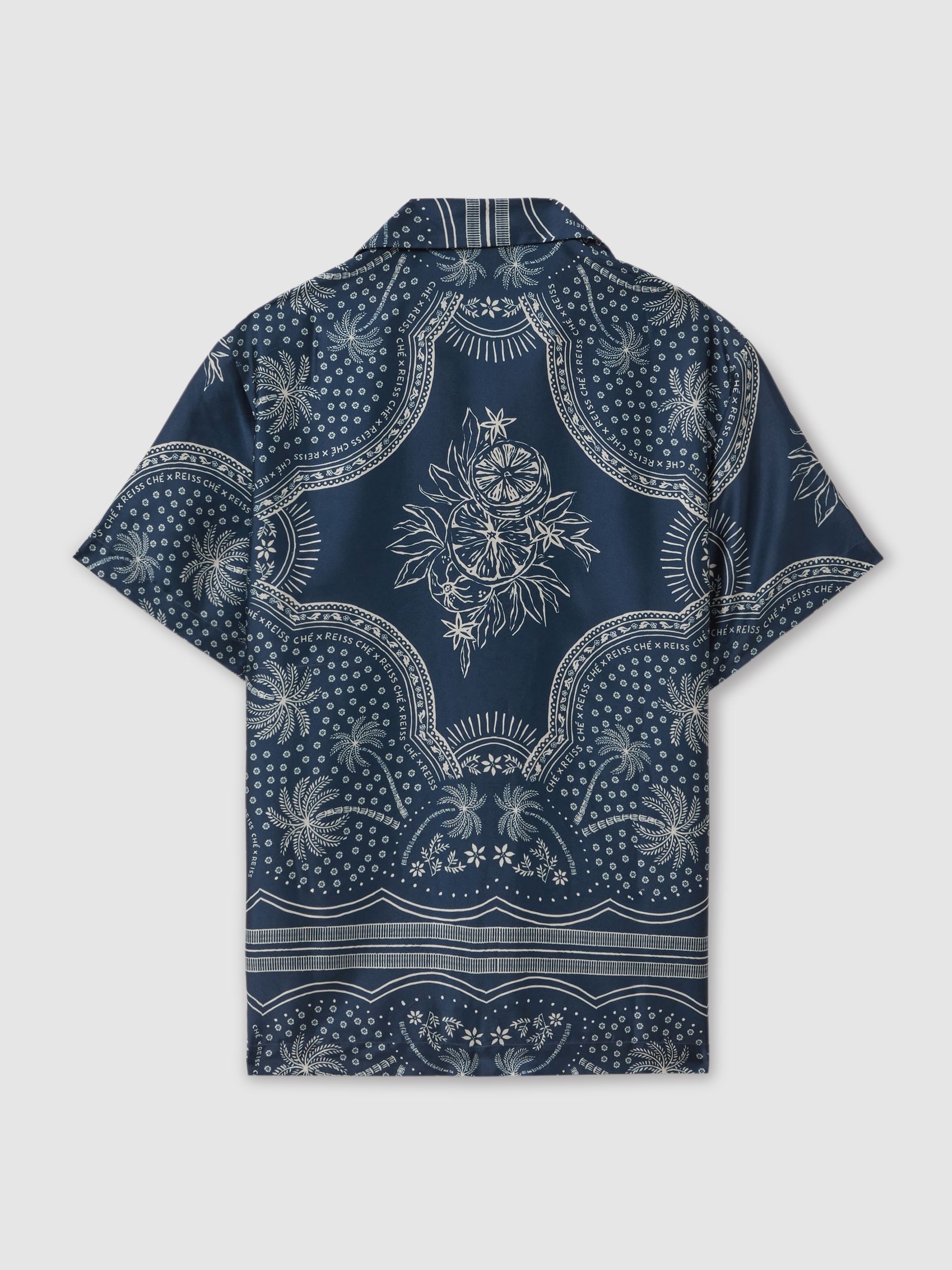 Reiss | Ché Printed Cuban Collar Shirt in Navy/White - Image 3 of 5