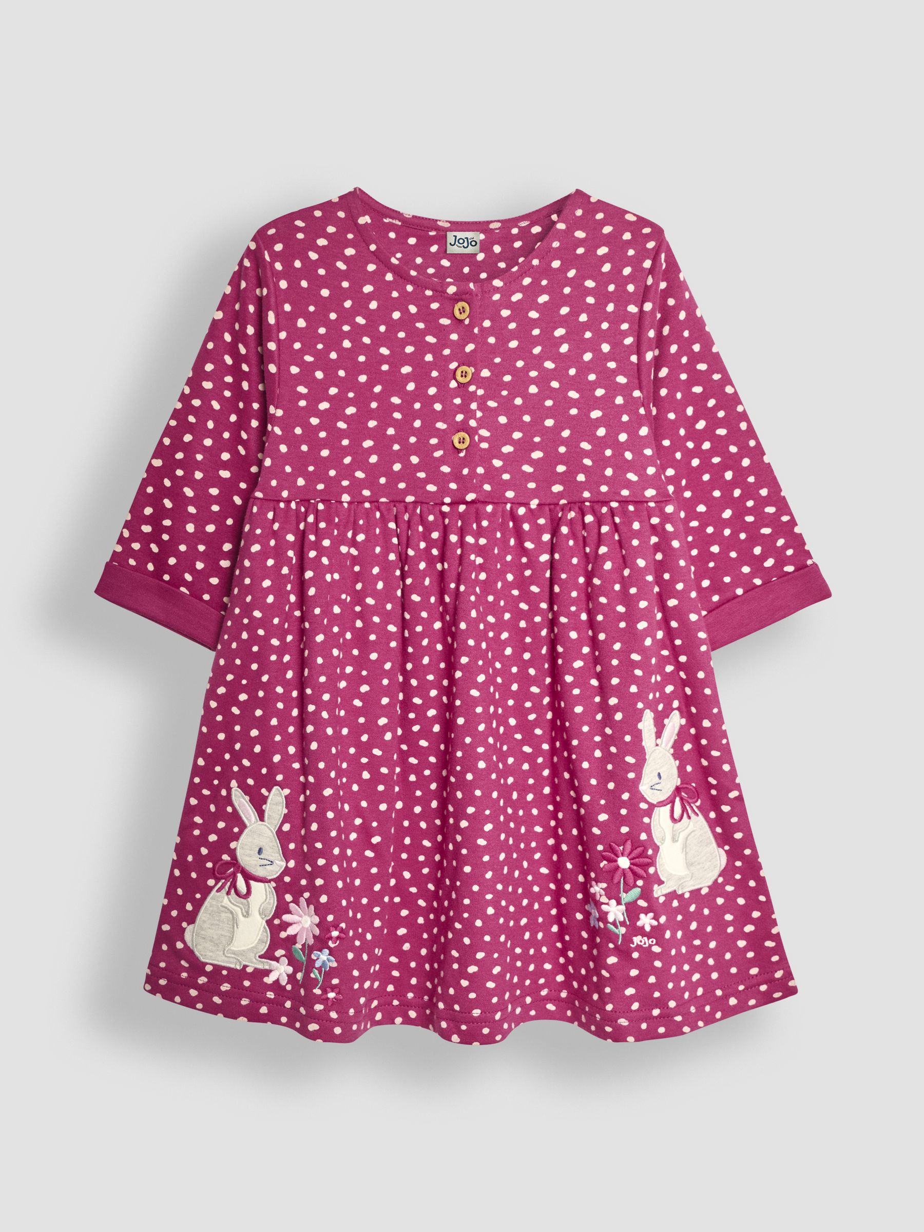 Raspberry Pink Bunny Appliqué Button Front Dress - Image 1 of 3