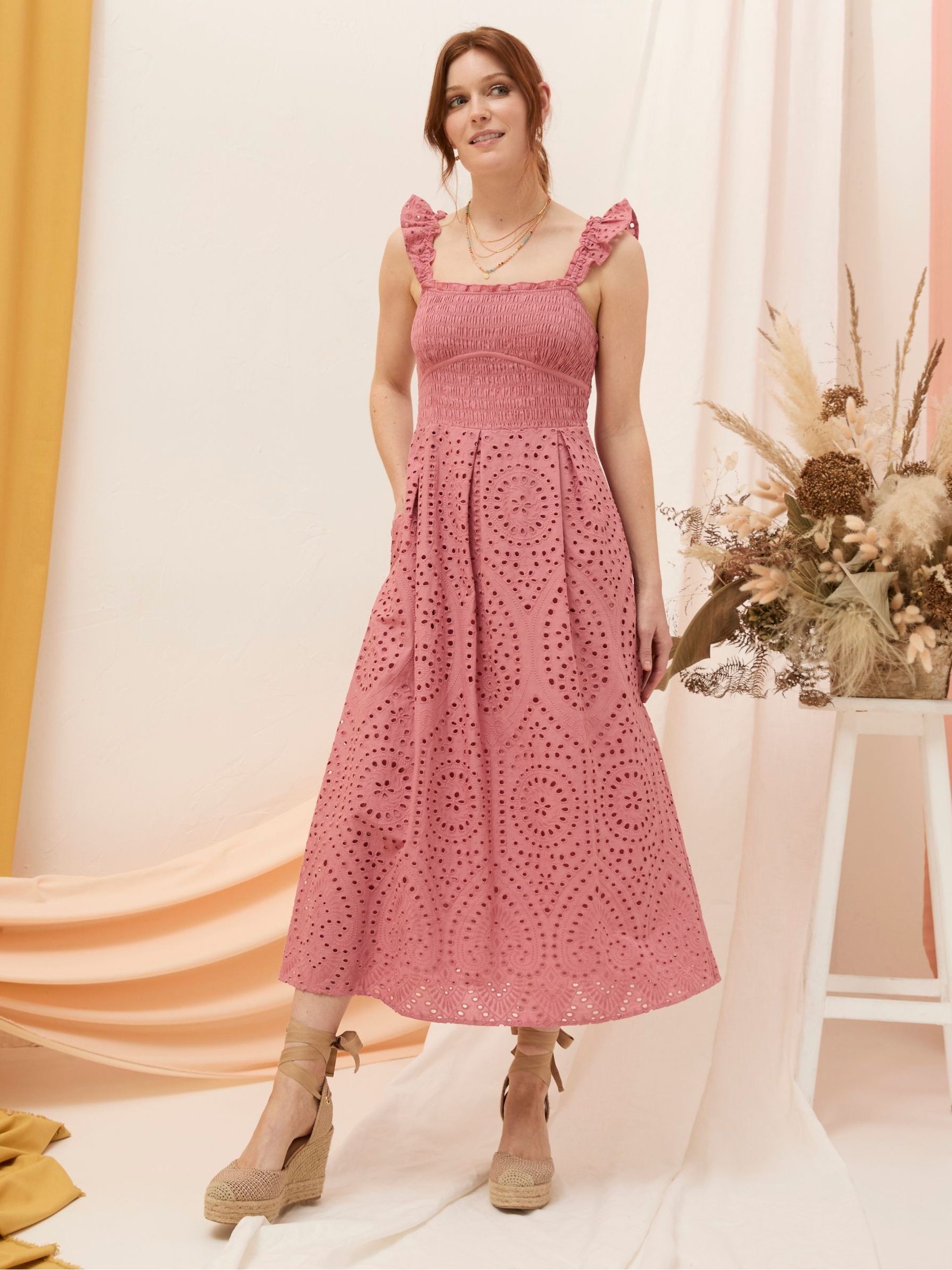 Kadiri Pink Shirred Midi Dress FatFace USA