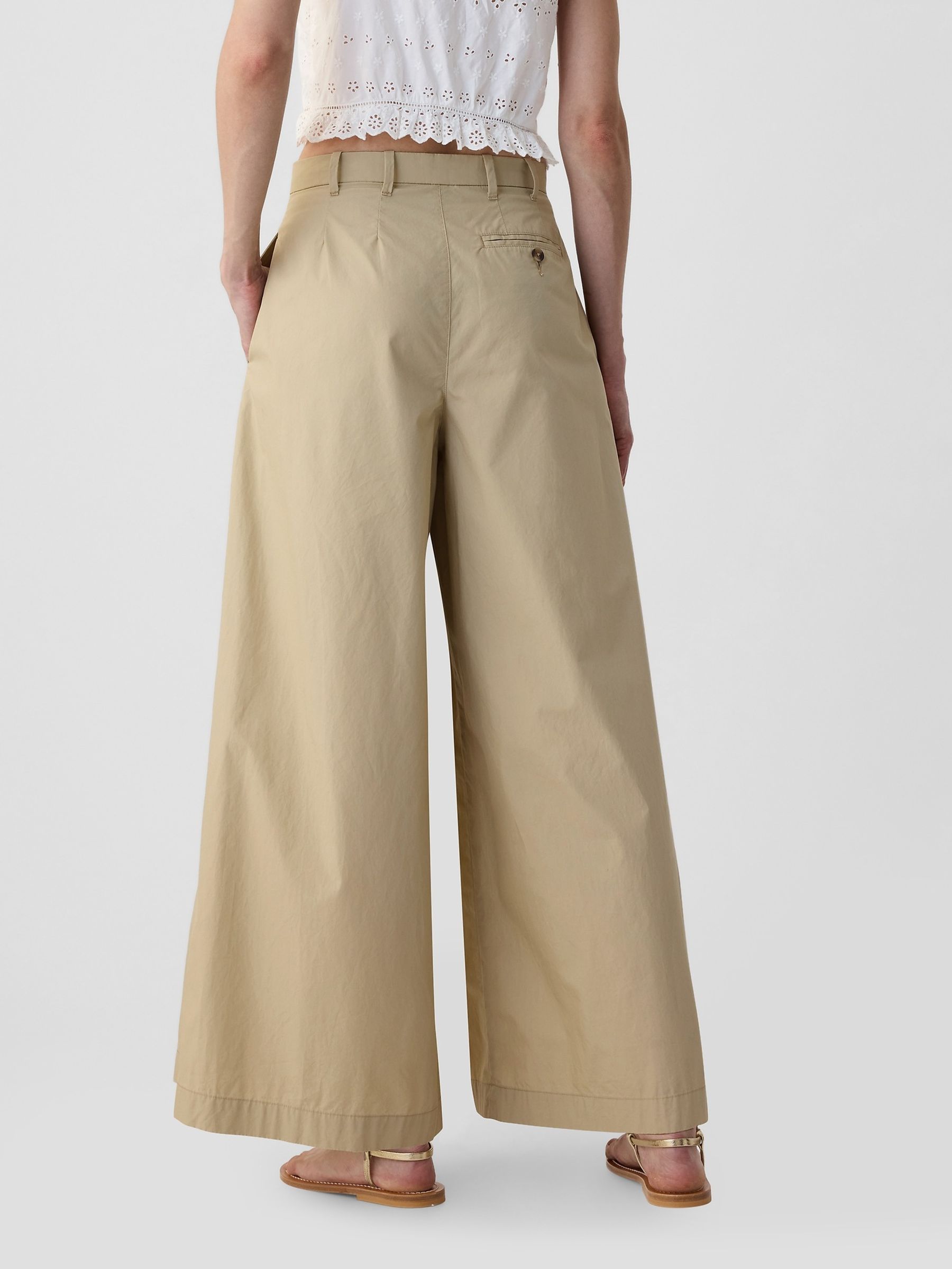 Beige DÔEN High Waisted Wide Leg Chino Trousers - Image 2 of 5