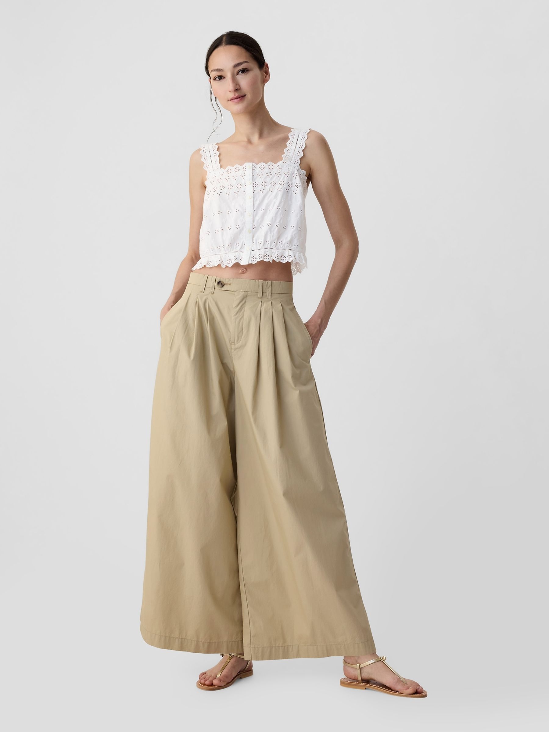 Beige DÔEN High Waisted Wide Leg Chino Trousers - Image 3 of 5
