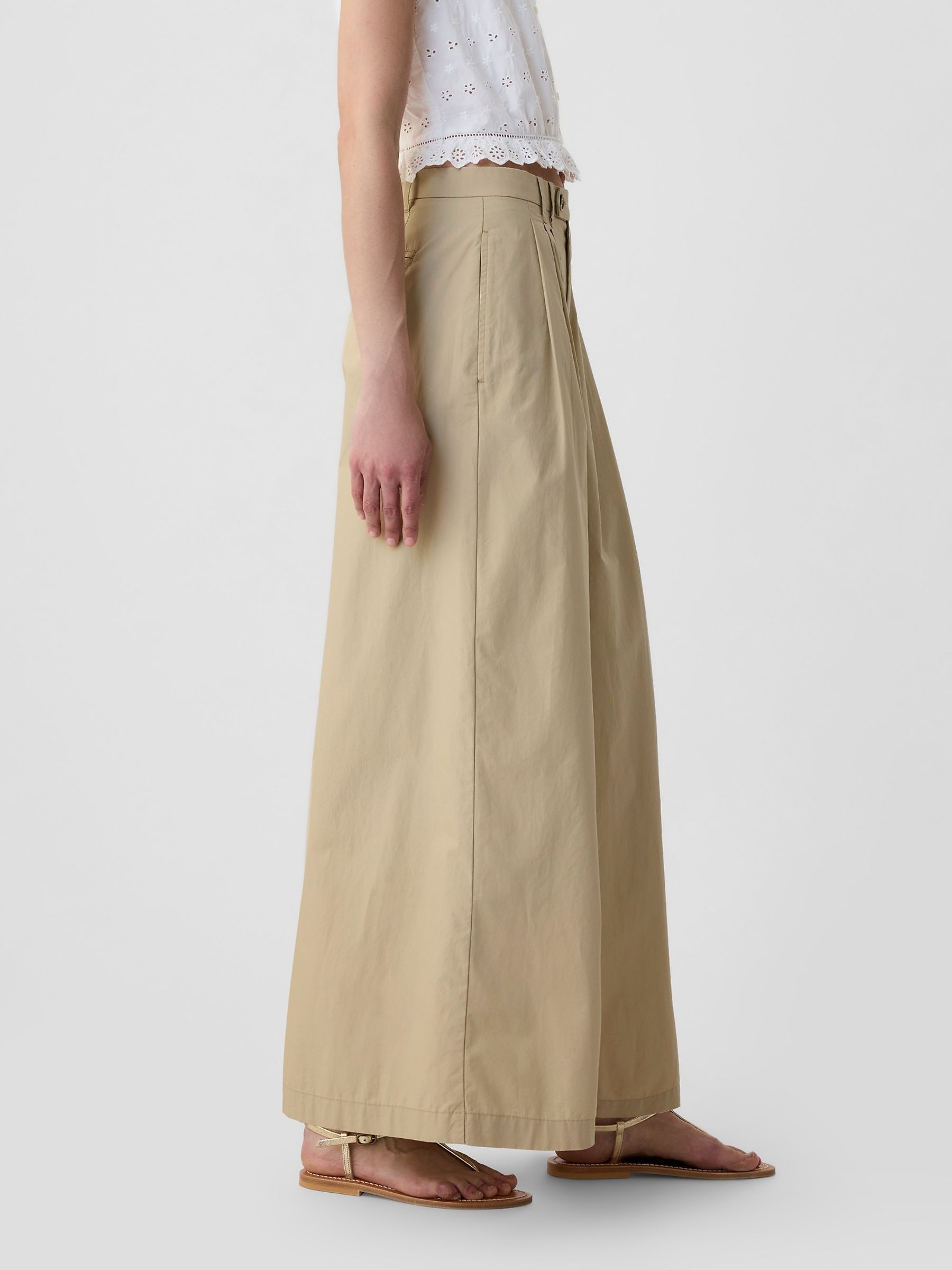 Beige DÔEN High Waisted Wide Leg Chino Trousers - Image 4 of 5