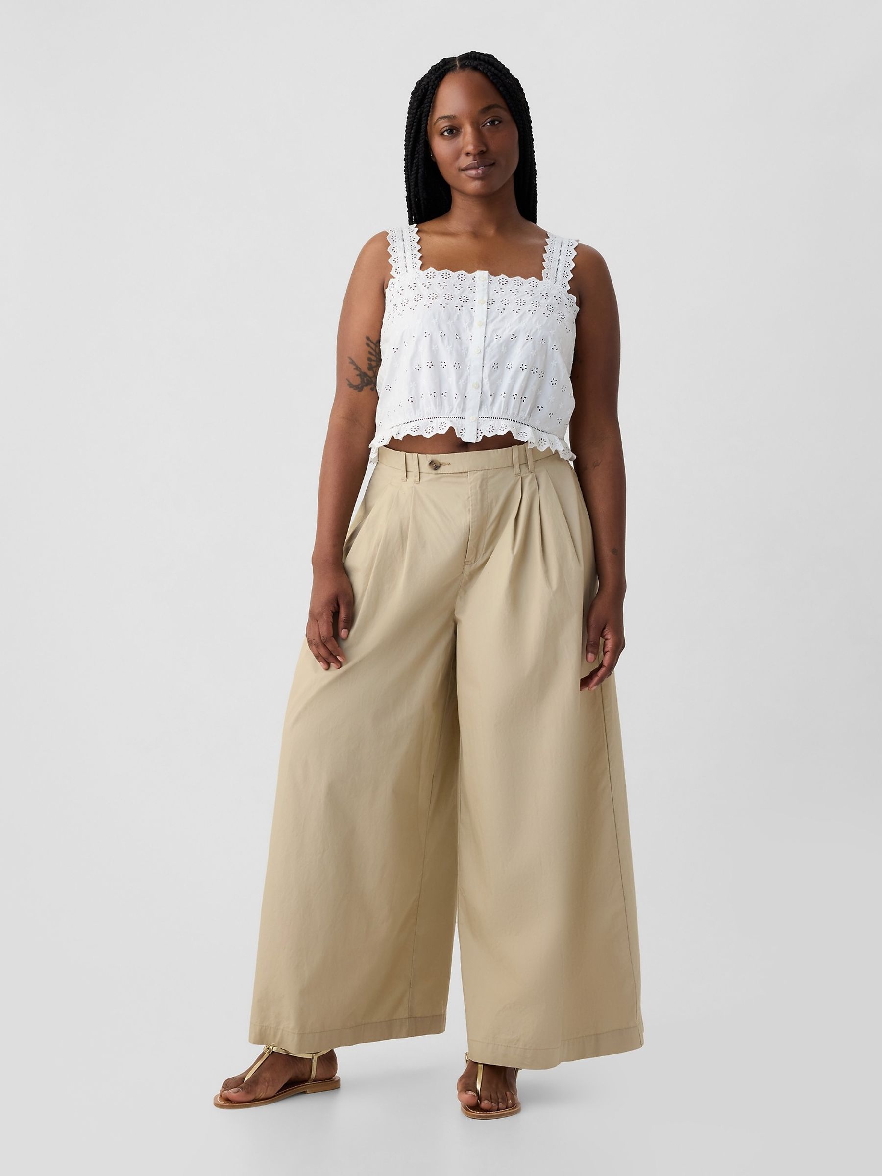 Beige DÔEN High Waisted Wide Leg Chino Trousers - Image 5 of 5