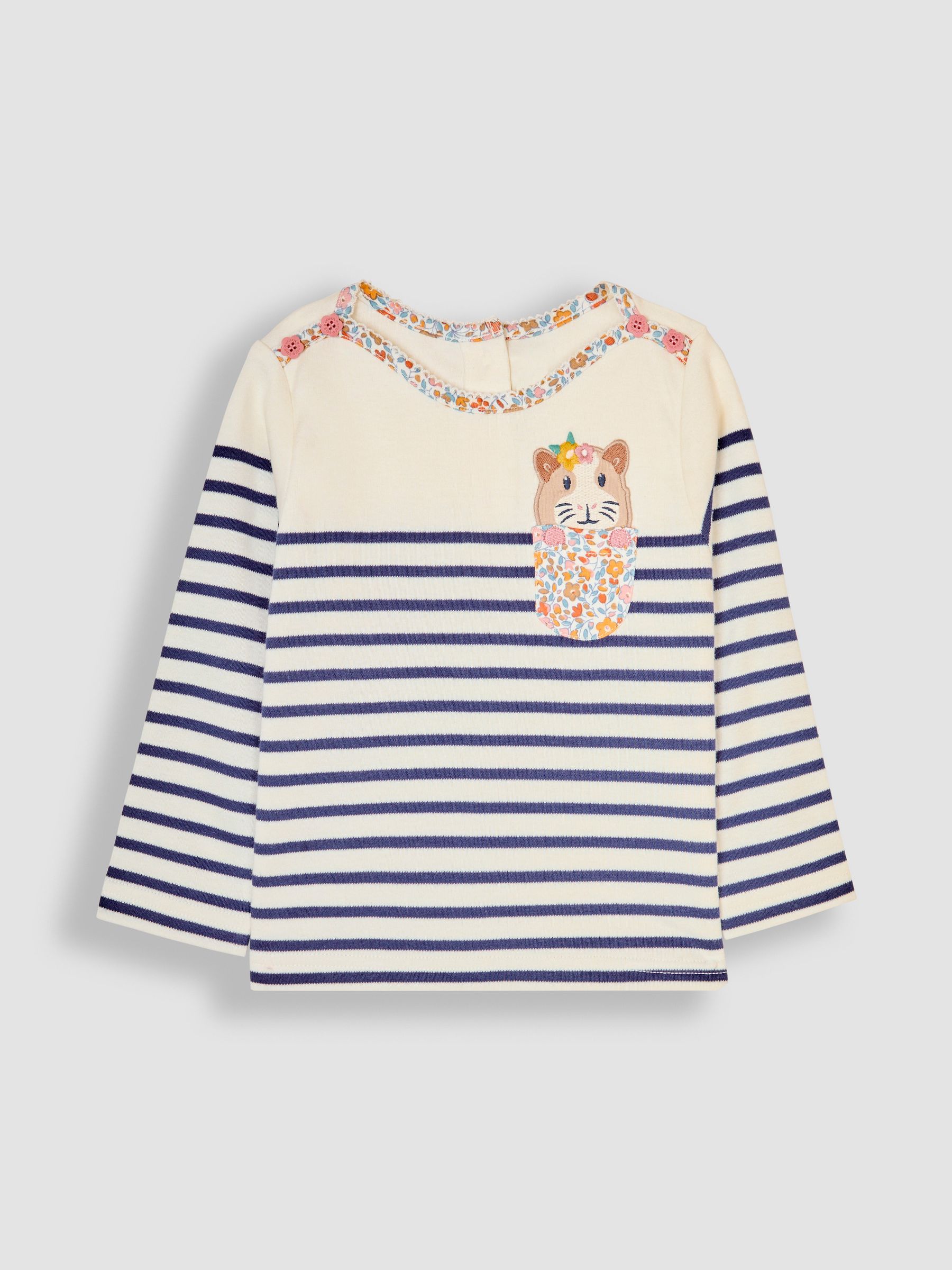 Navy Blue Guinea Pig Cotton Long Sleeve Pocket Breton Top - Image 1 of 3