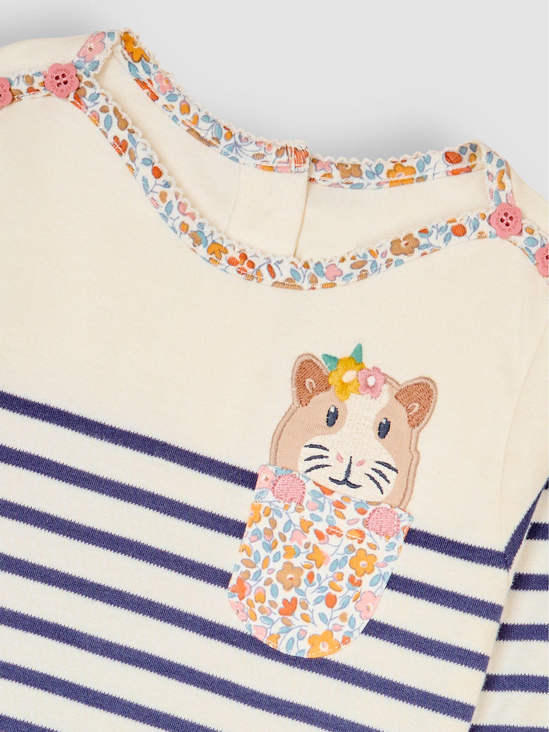 Navy Blue Guinea Pig Cotton Long Sleeve Pocket Breton Top - Image 3 of 3