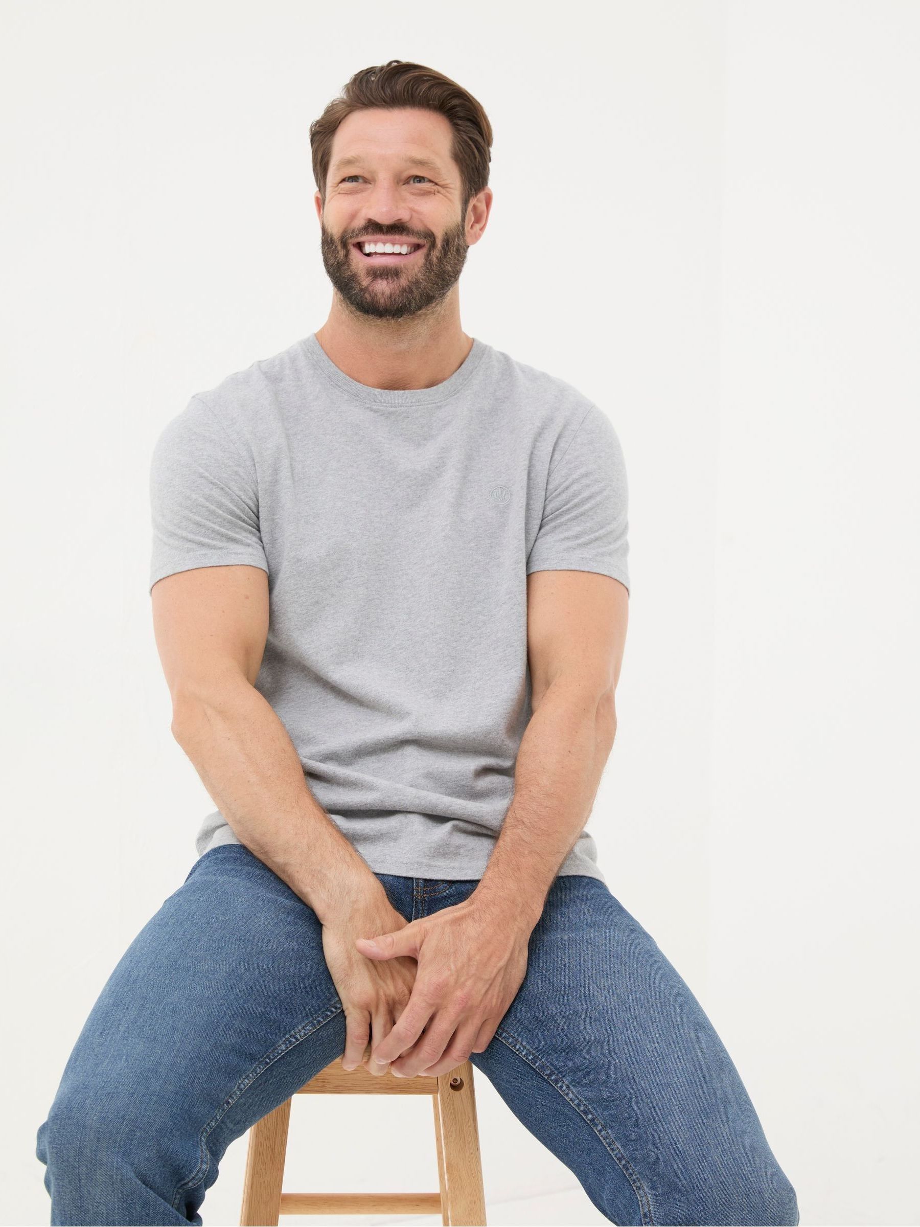 Lulworth Grey 100% Cotton Organic Crew T-Shirt - Image 1 of 5