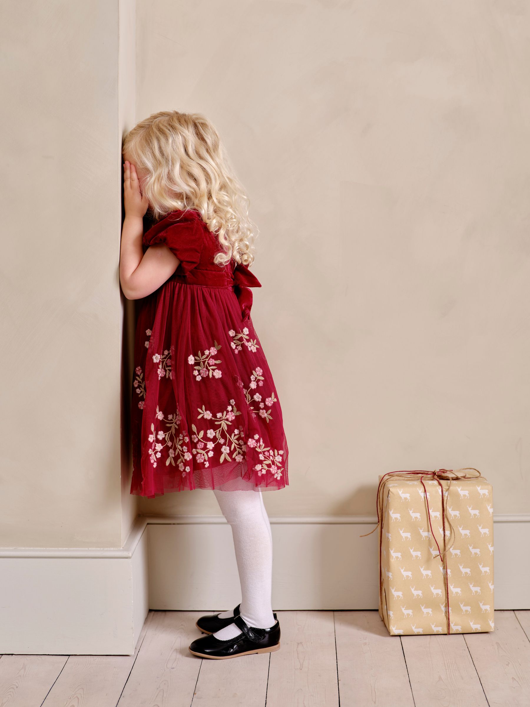 Berry Pink Floral Embroidered Tulle Party Dress - Image 2 of 5
