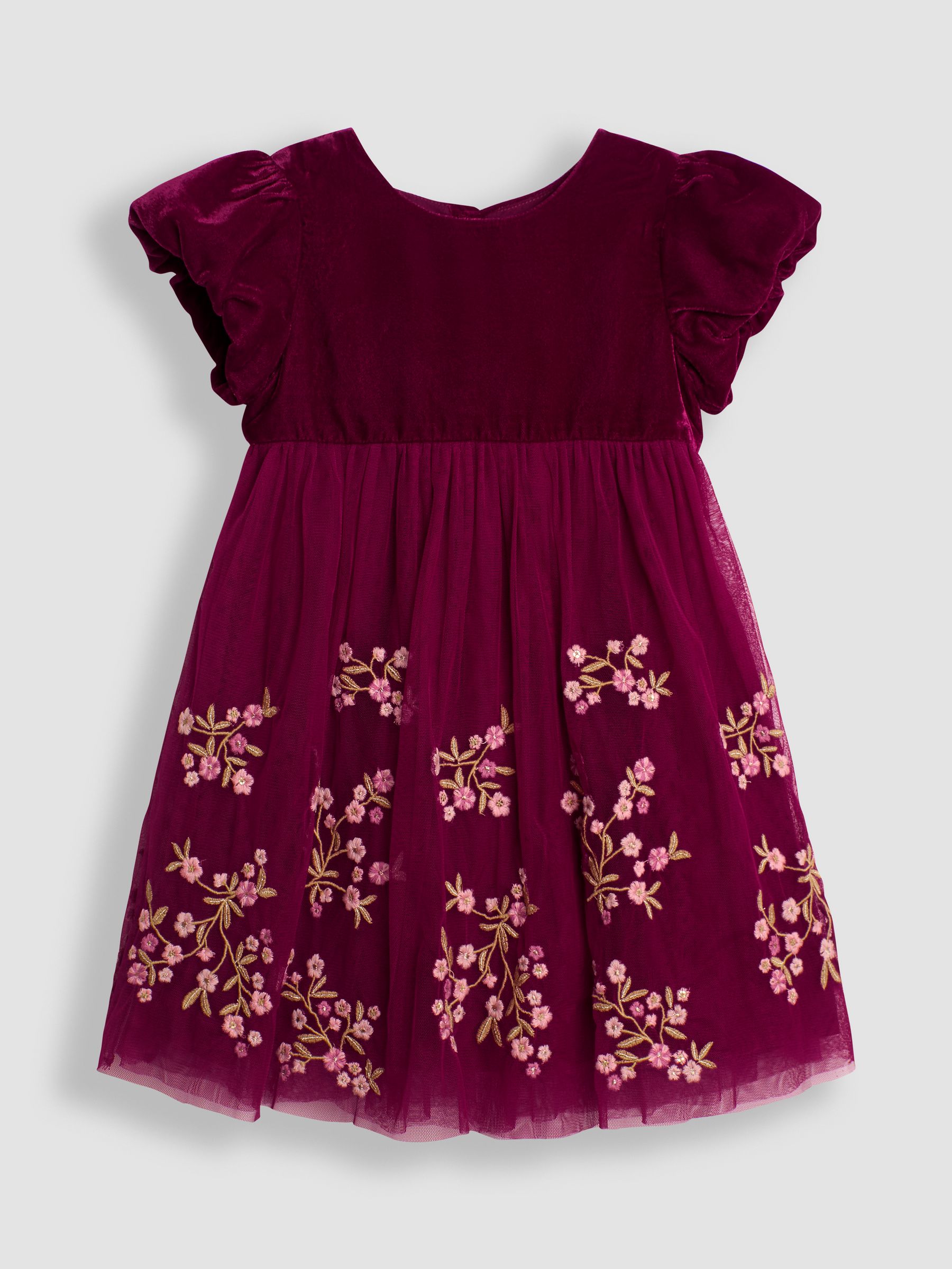 Berry Pink Floral Embroidered Tulle Party Dress - Image 3 of 5