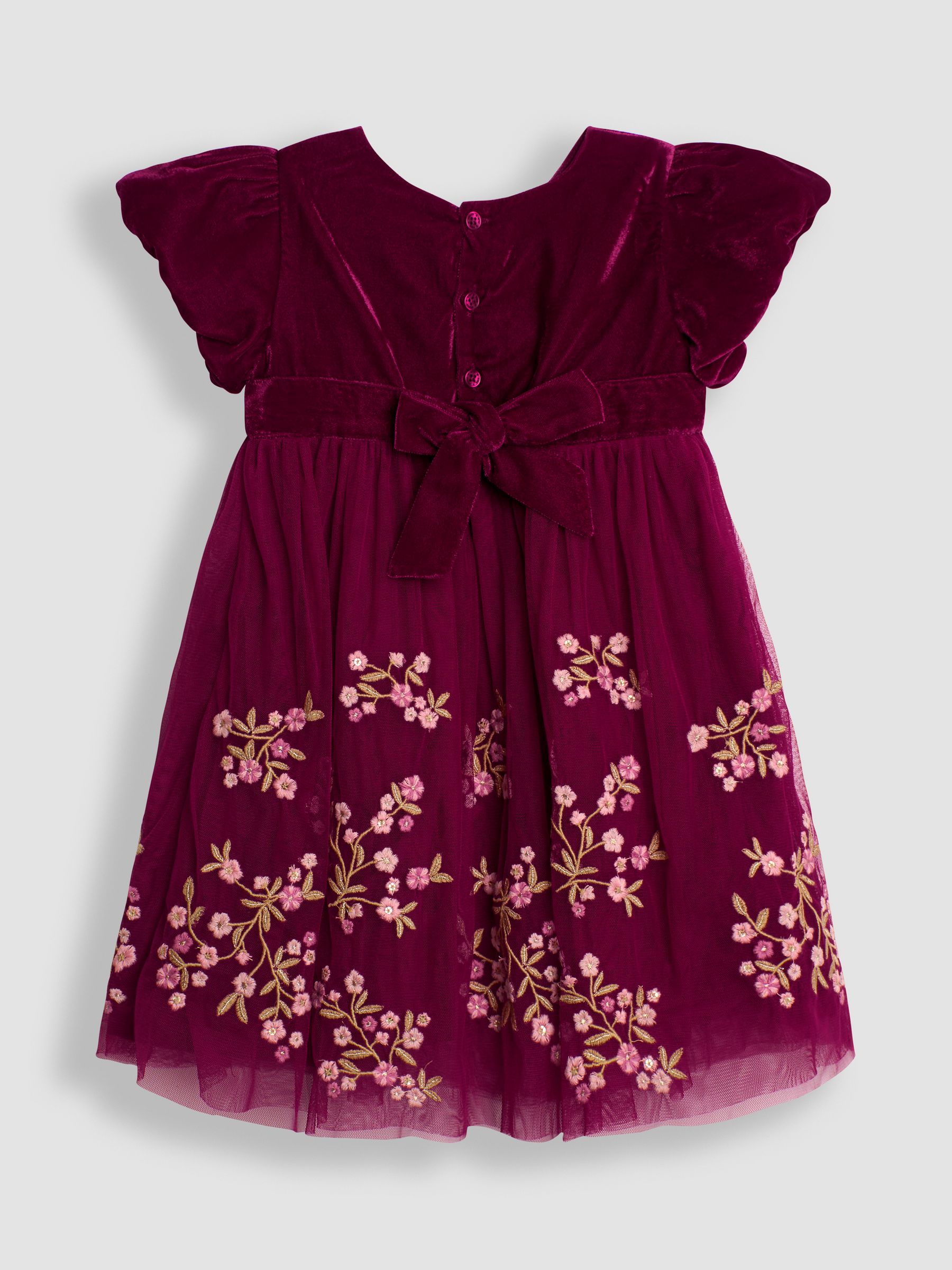 Berry Pink Floral Embroidered Tulle Party Dress - Image 4 of 5