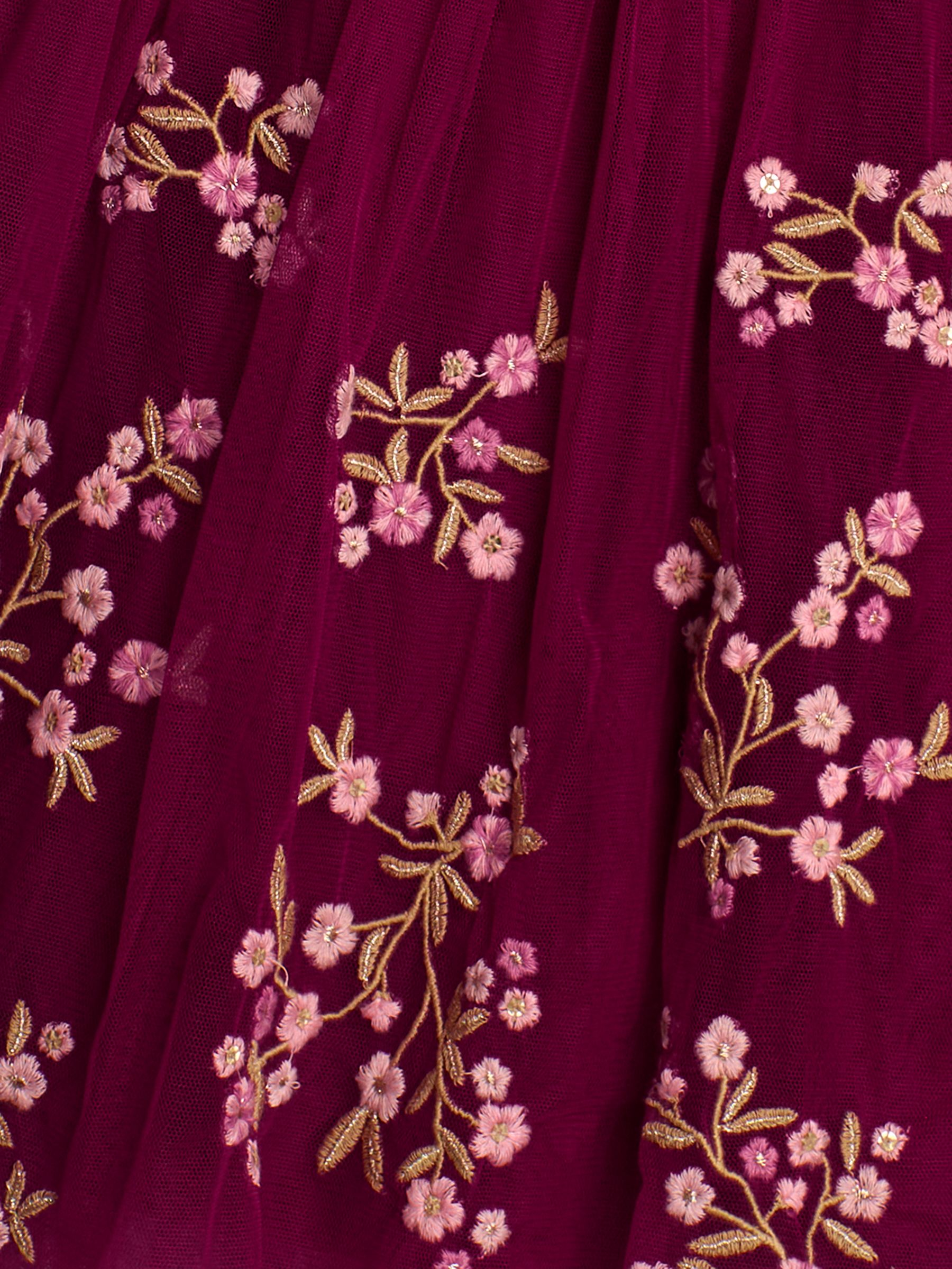 Berry Pink Floral Embroidered Tulle Party Dress - Image 5 of 5