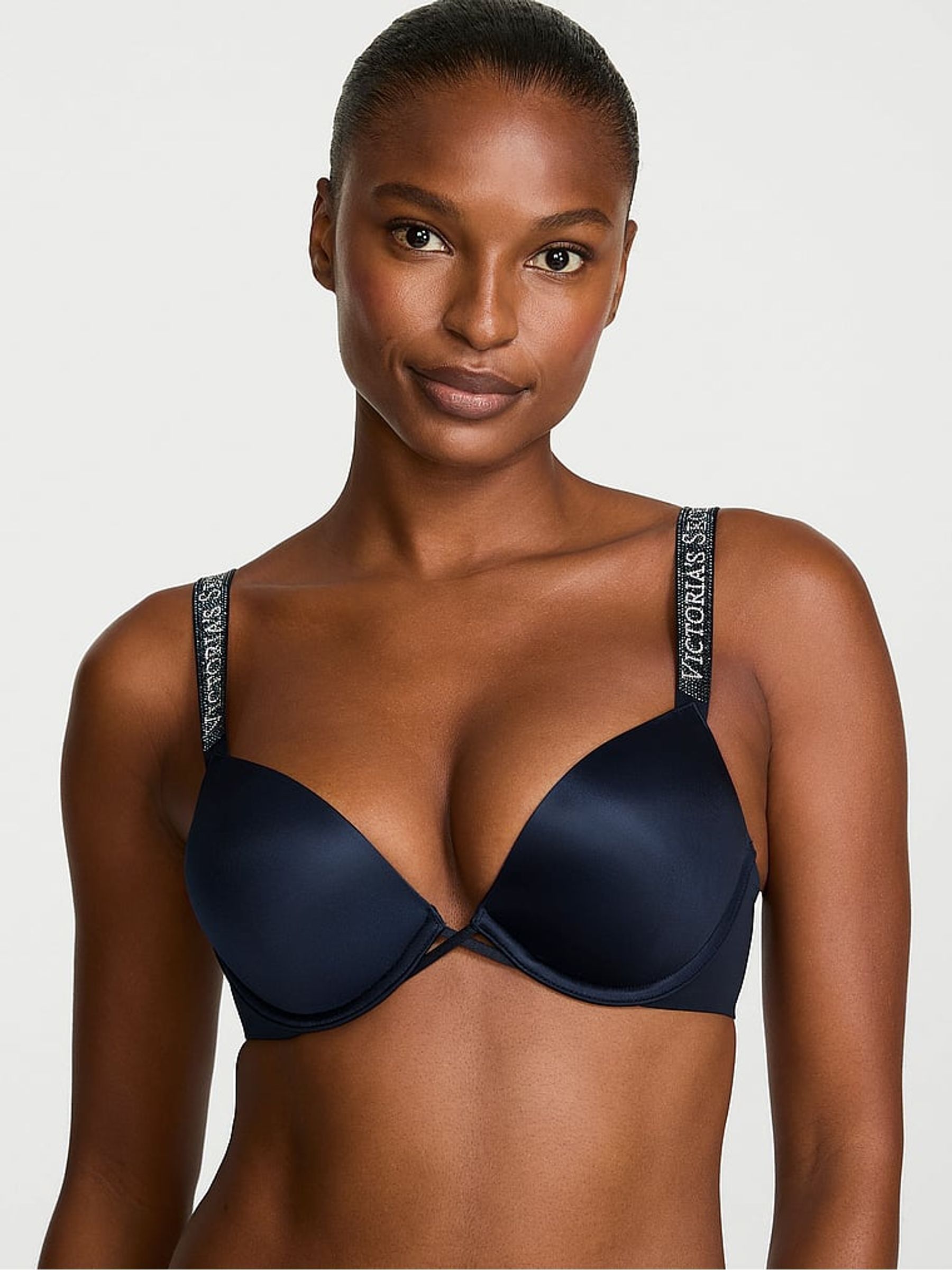 Noir Navy Blue Add 2 Cups Push Up Bombshell Shine Strap Bra - Image 1 of 3